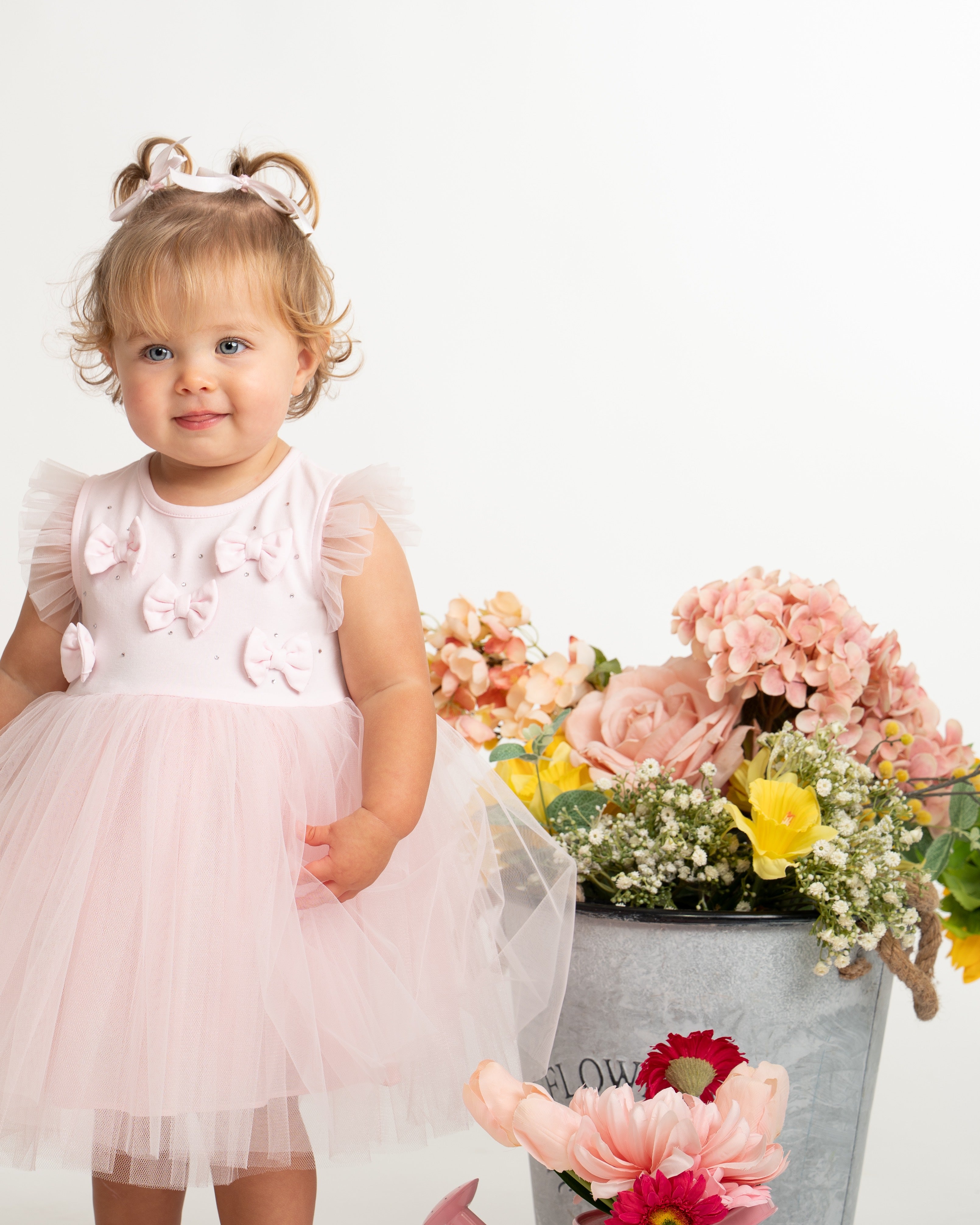 Pink Bow Detail Tulle Party Dress