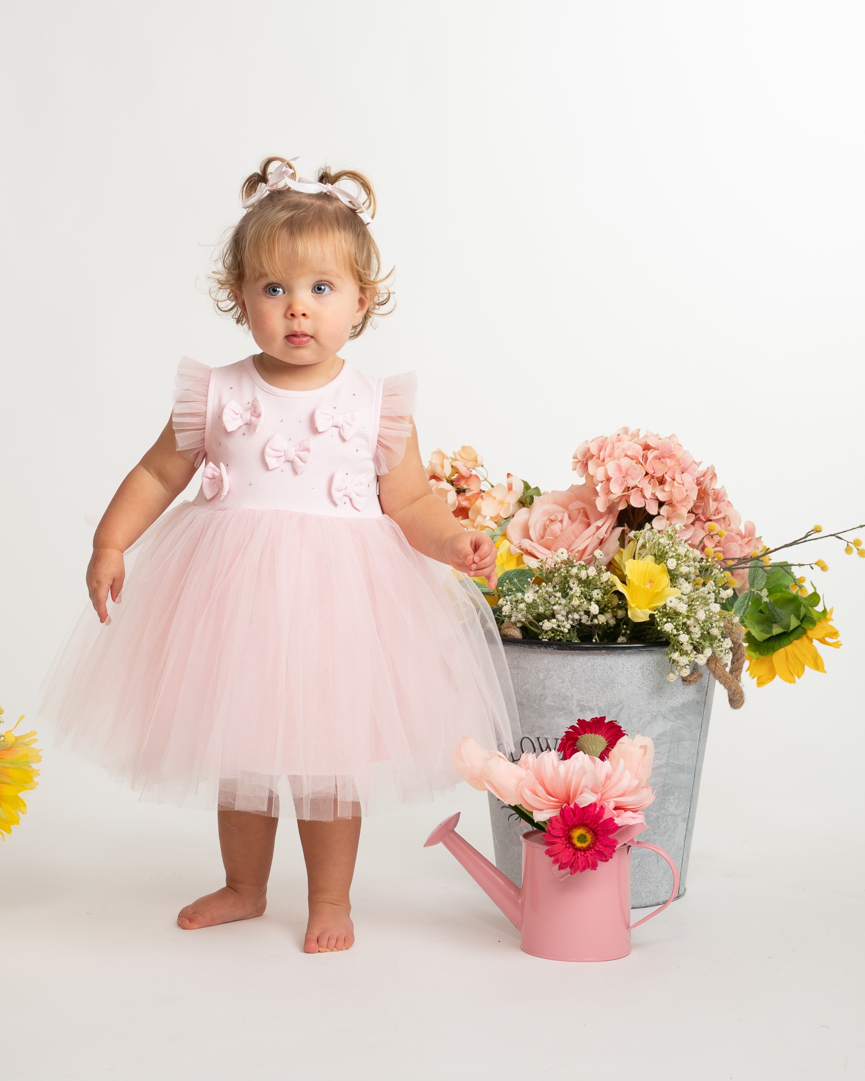 Pink Bow Detail Tulle Party Dress