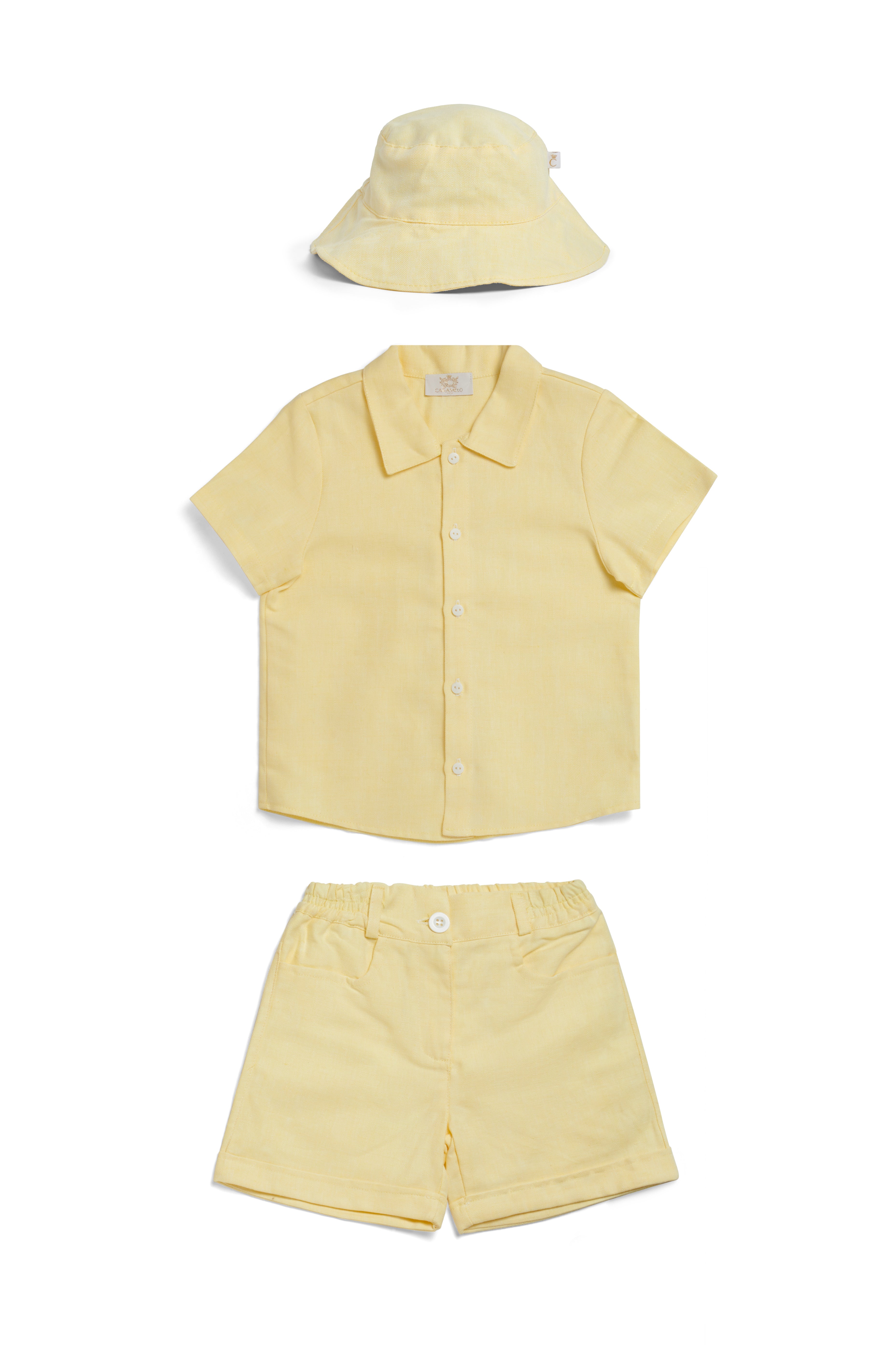 Lemon Linen Blend Short Set with Hat