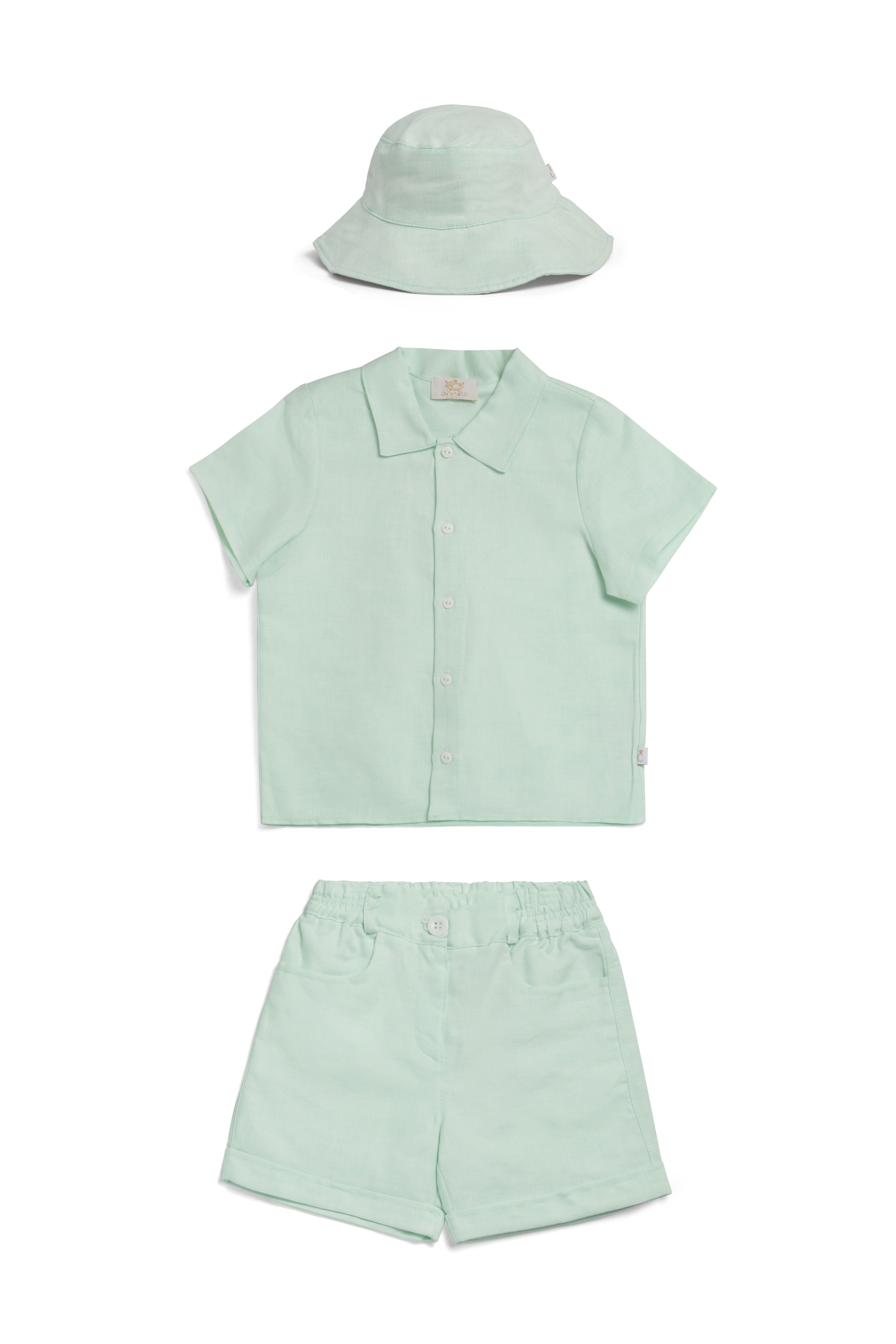 Mint Linen Blend Short Set with Hat