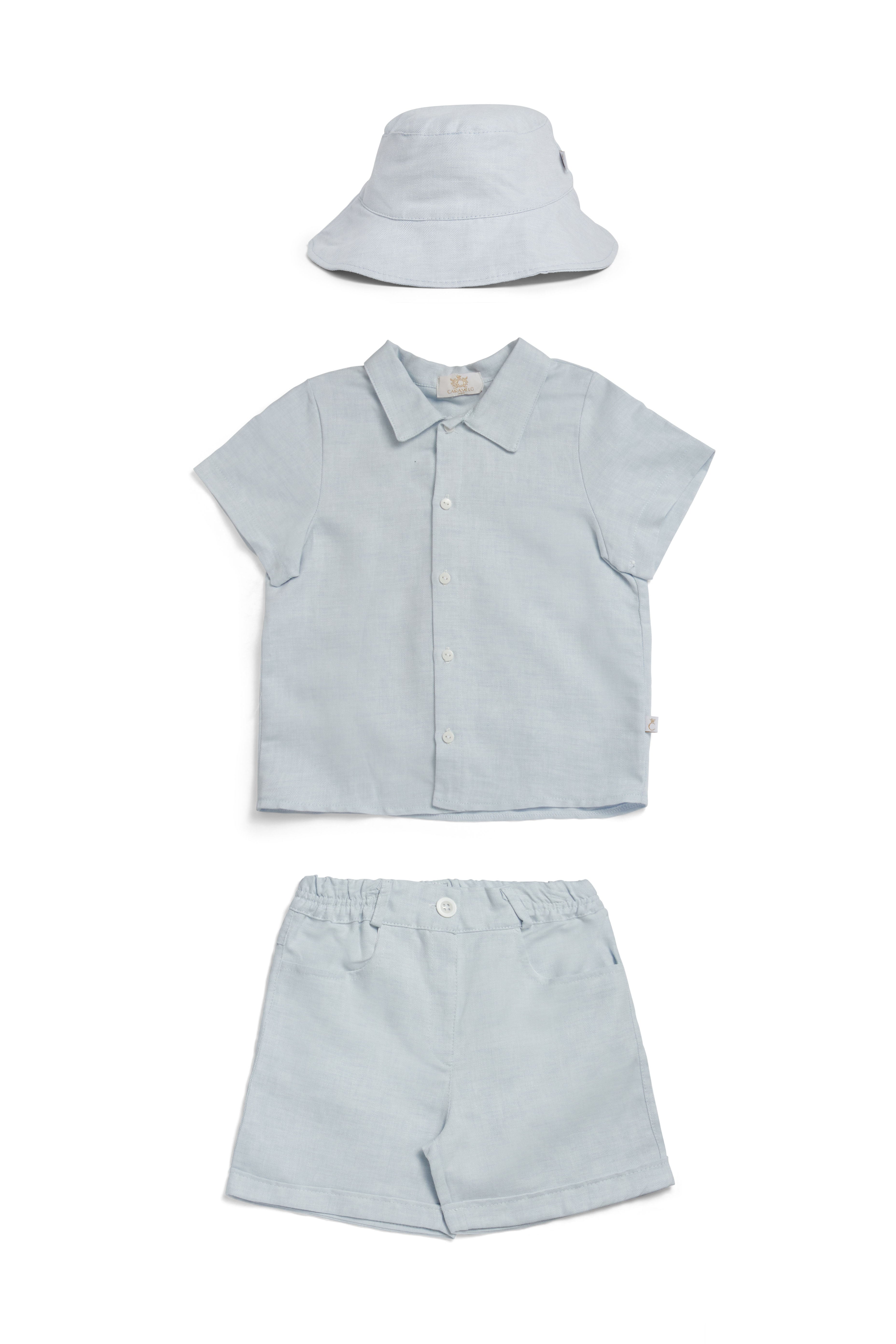 Sky Linen Blend Short Set with Hat