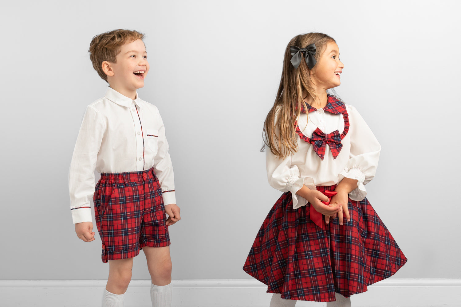 Boys Tartan Shirt and Shorts Set with Red Button Details