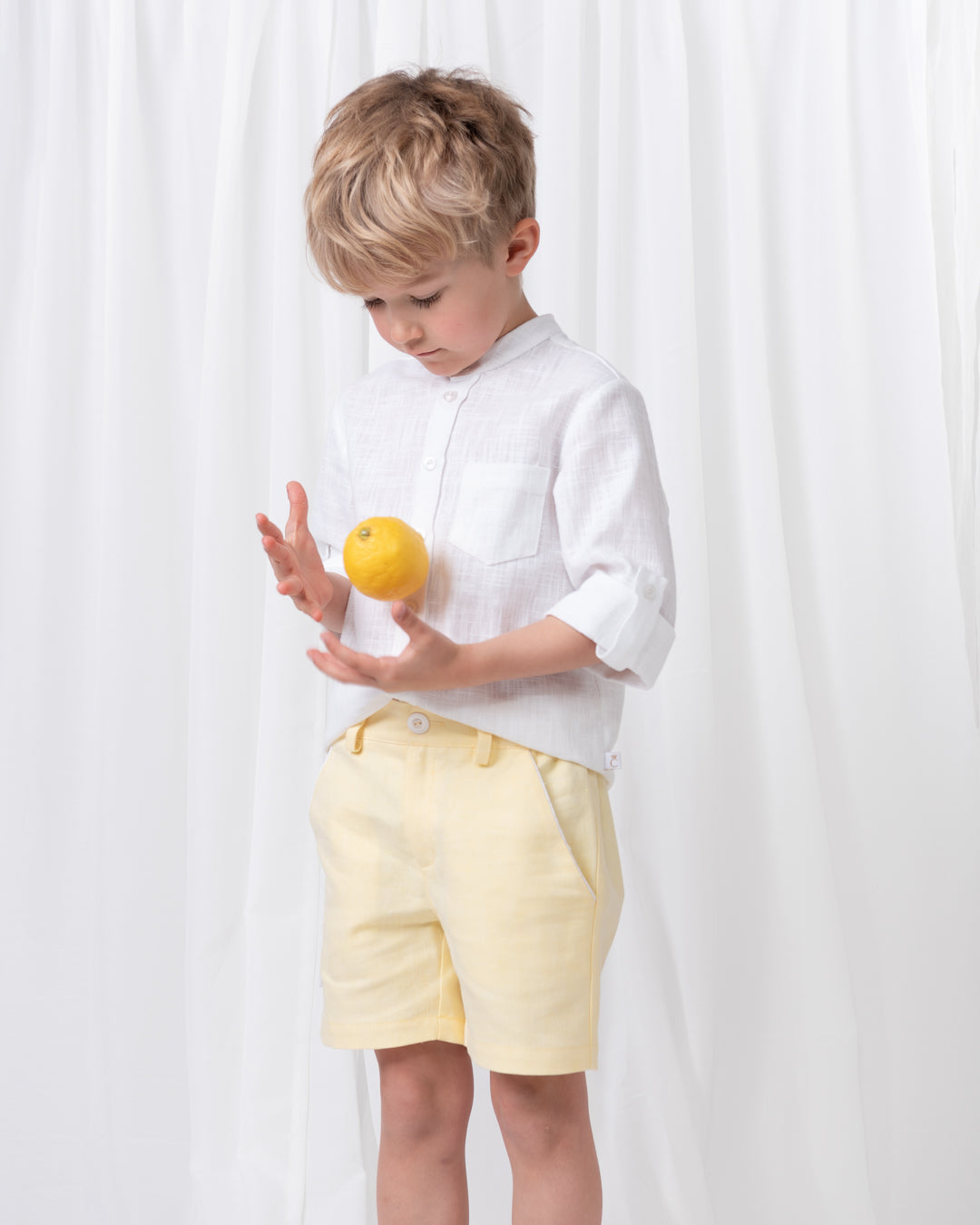 Summer Fete Lemon Boys' Linen Blend Shirt & Shorts Set