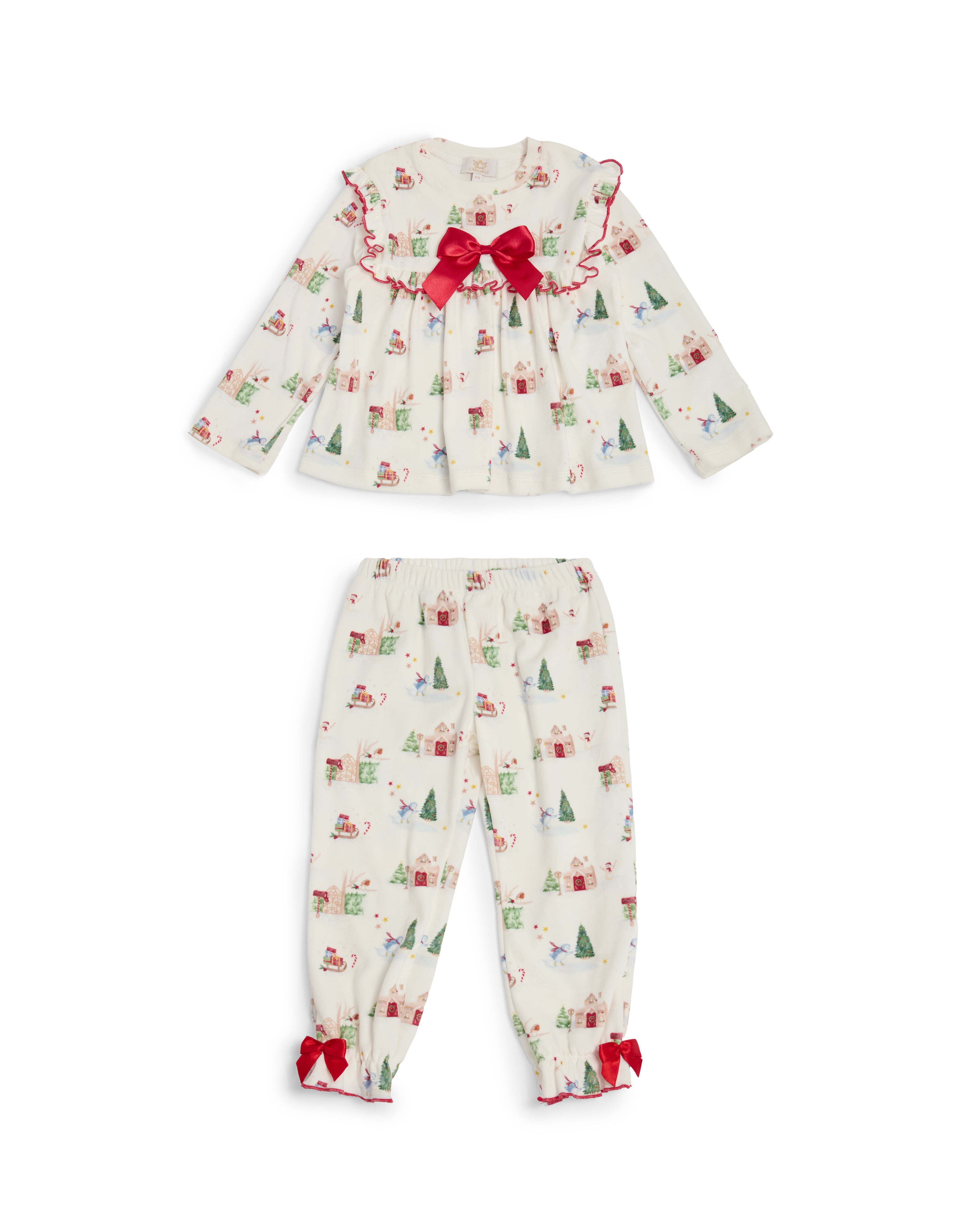 Ivory Christmas Print Bow Pyjama Set