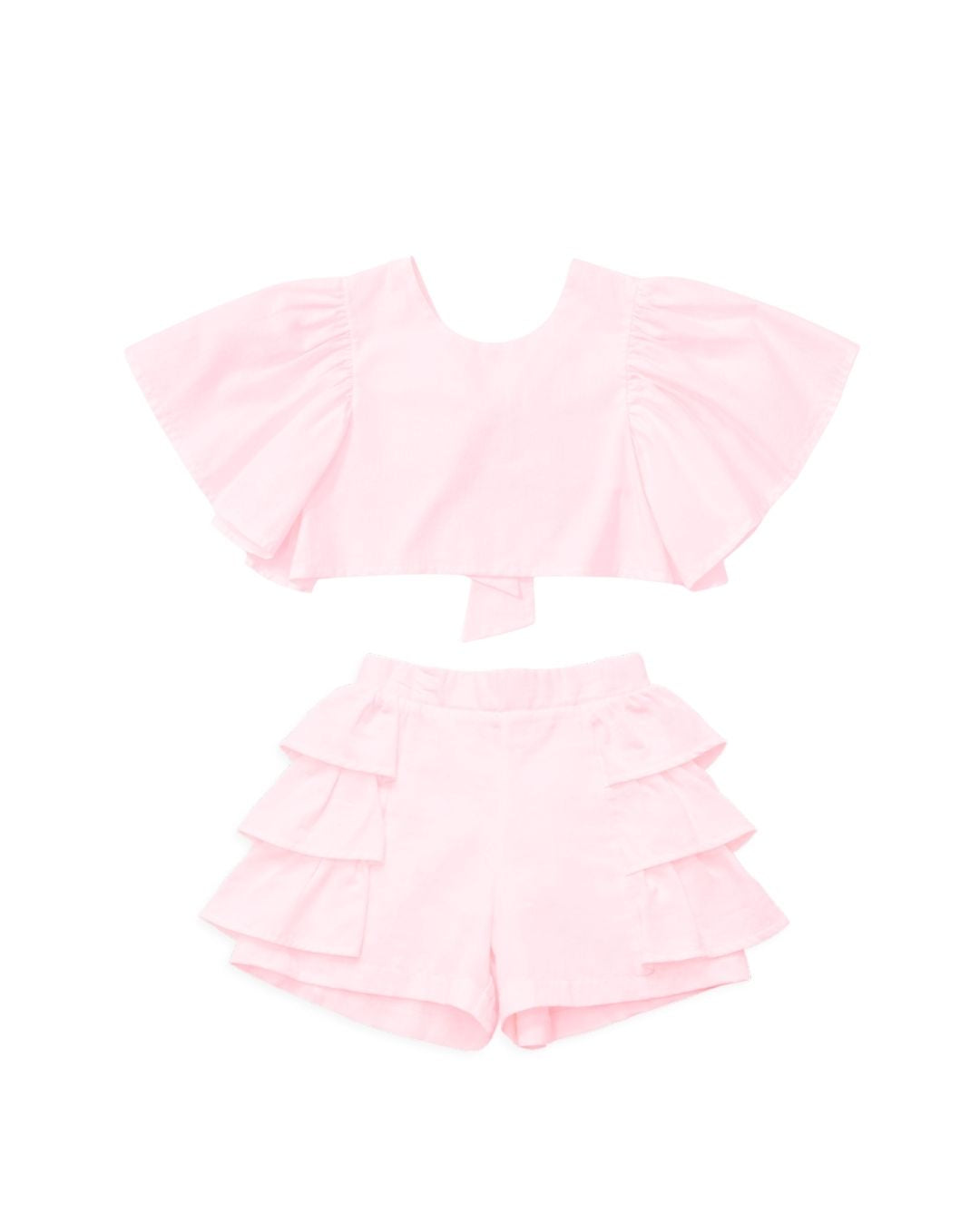 Pink Flutter Sleeve Top and Ruffle Shorts Set