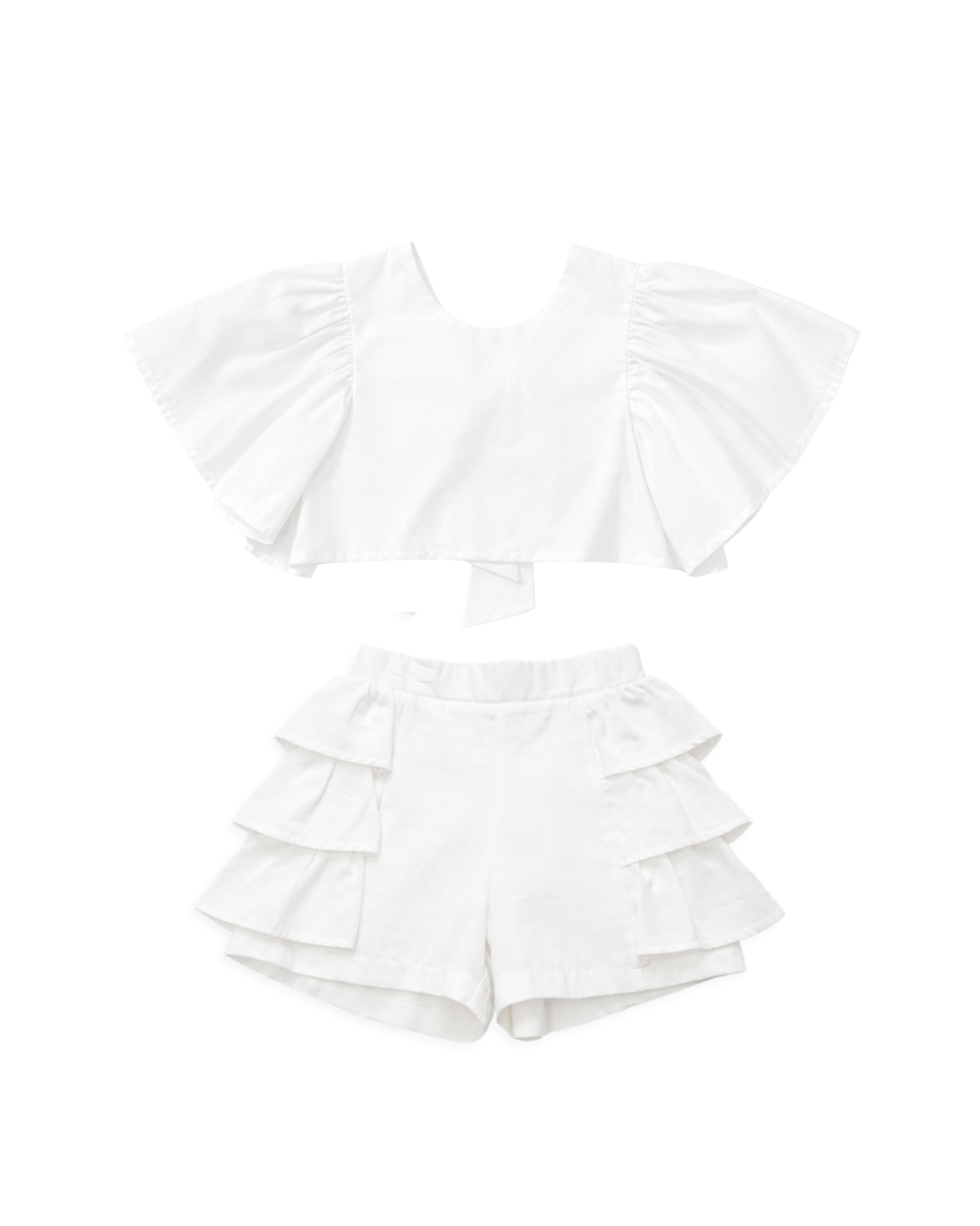 White Flutter Sleeve Top and Ruffle Shorts Set