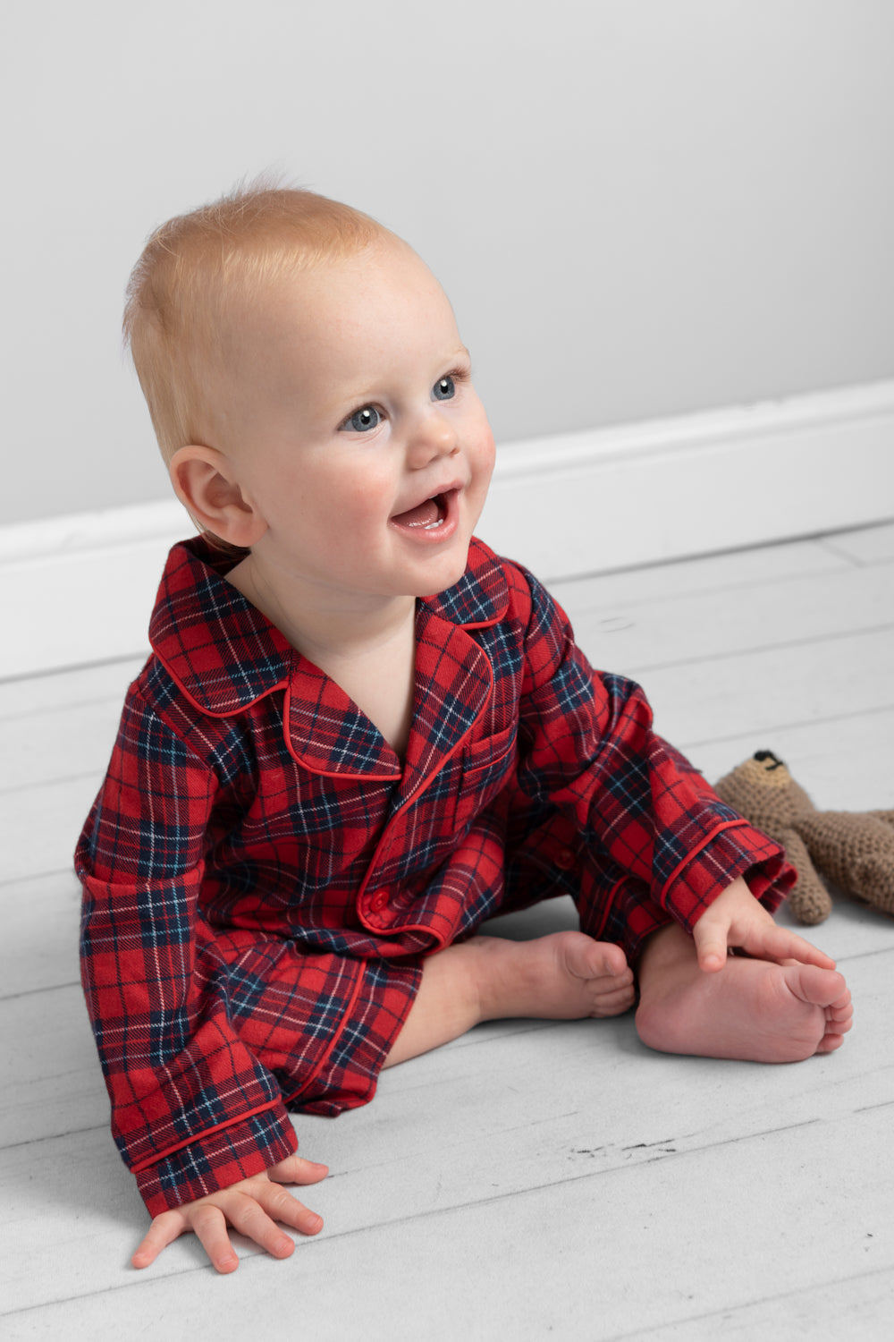 Tartan Christmas Baby Romper with Button Details
