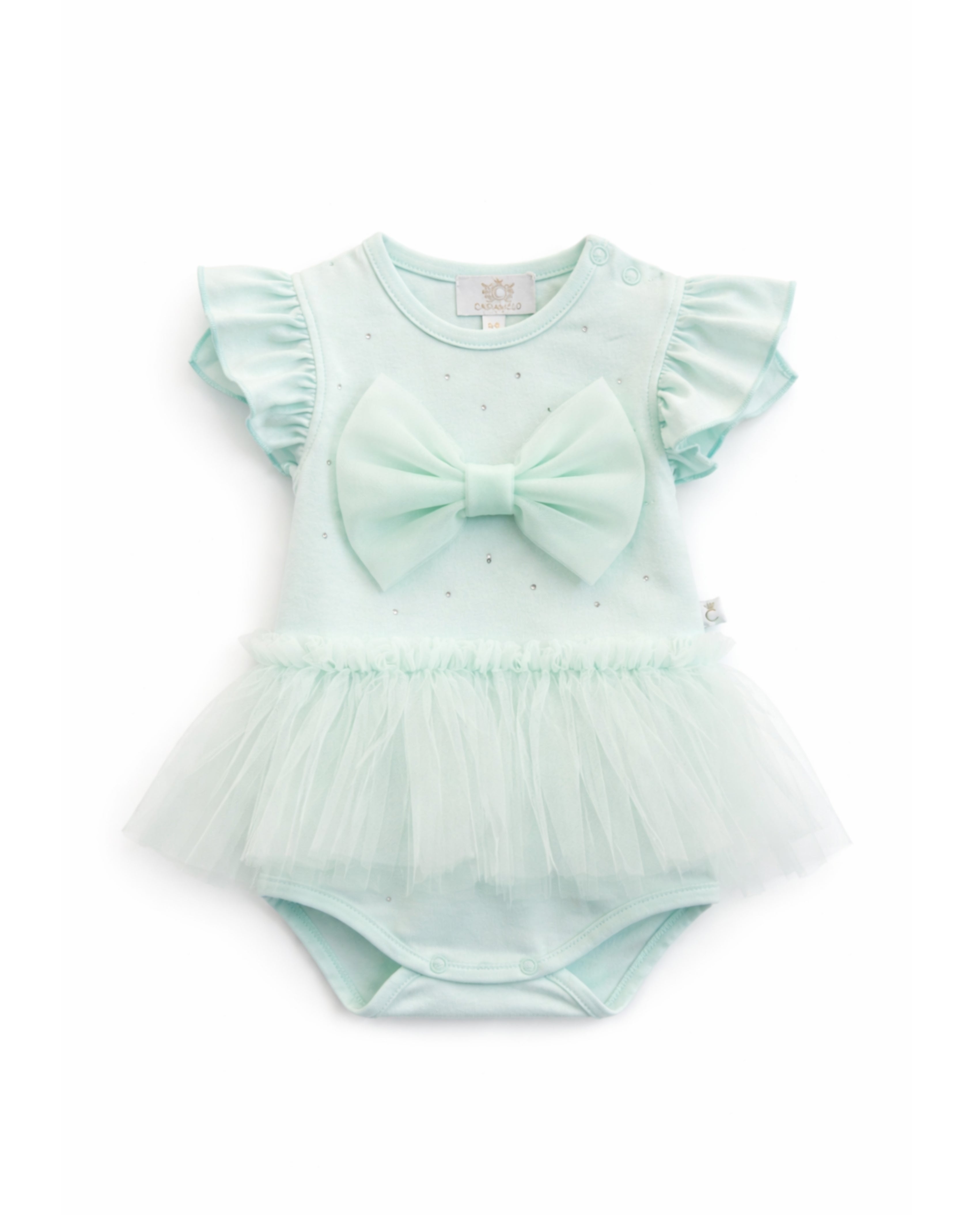 Mint Diamante Tulle Bow Romper Dress