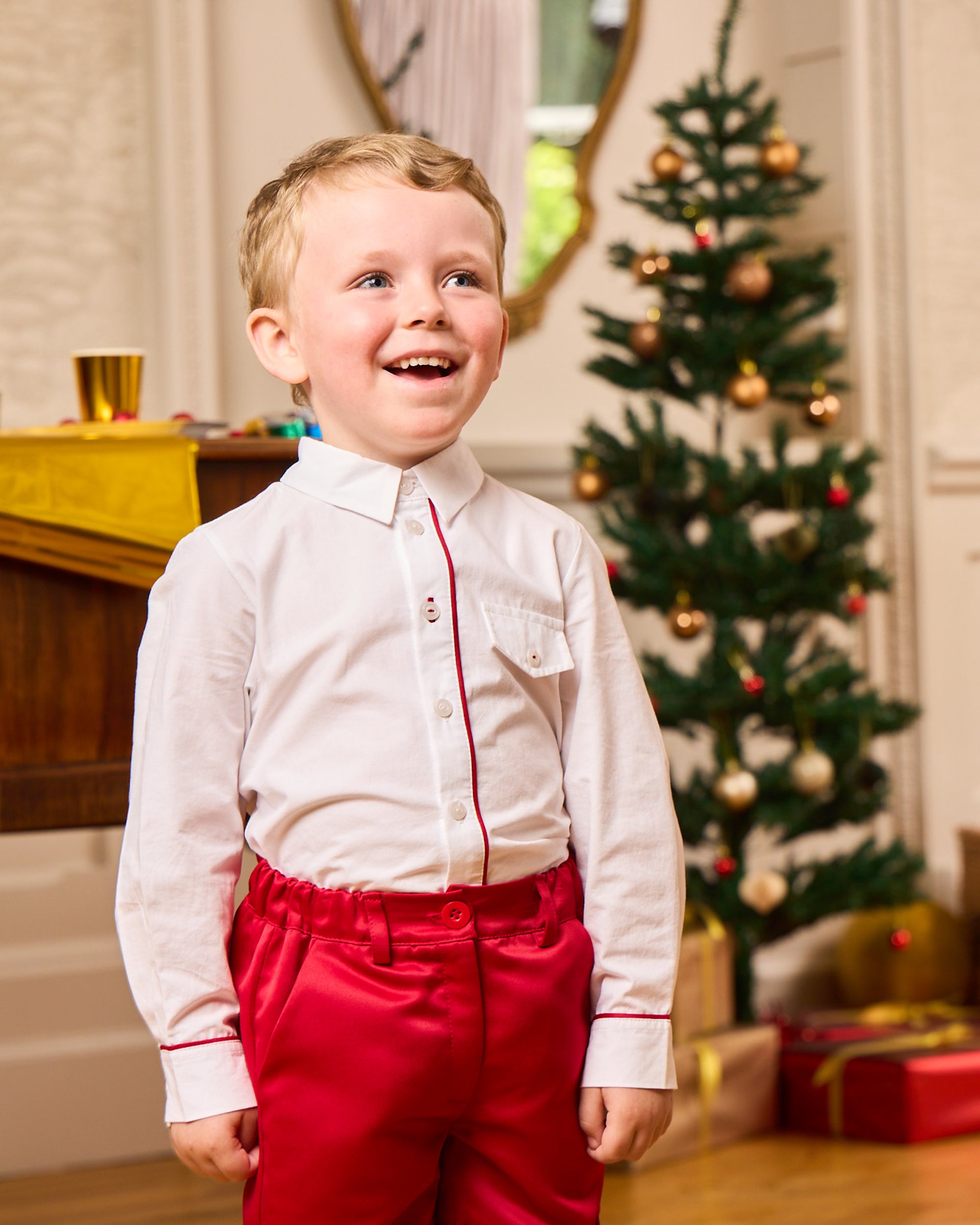 Red Smart Short Set with White Shirt