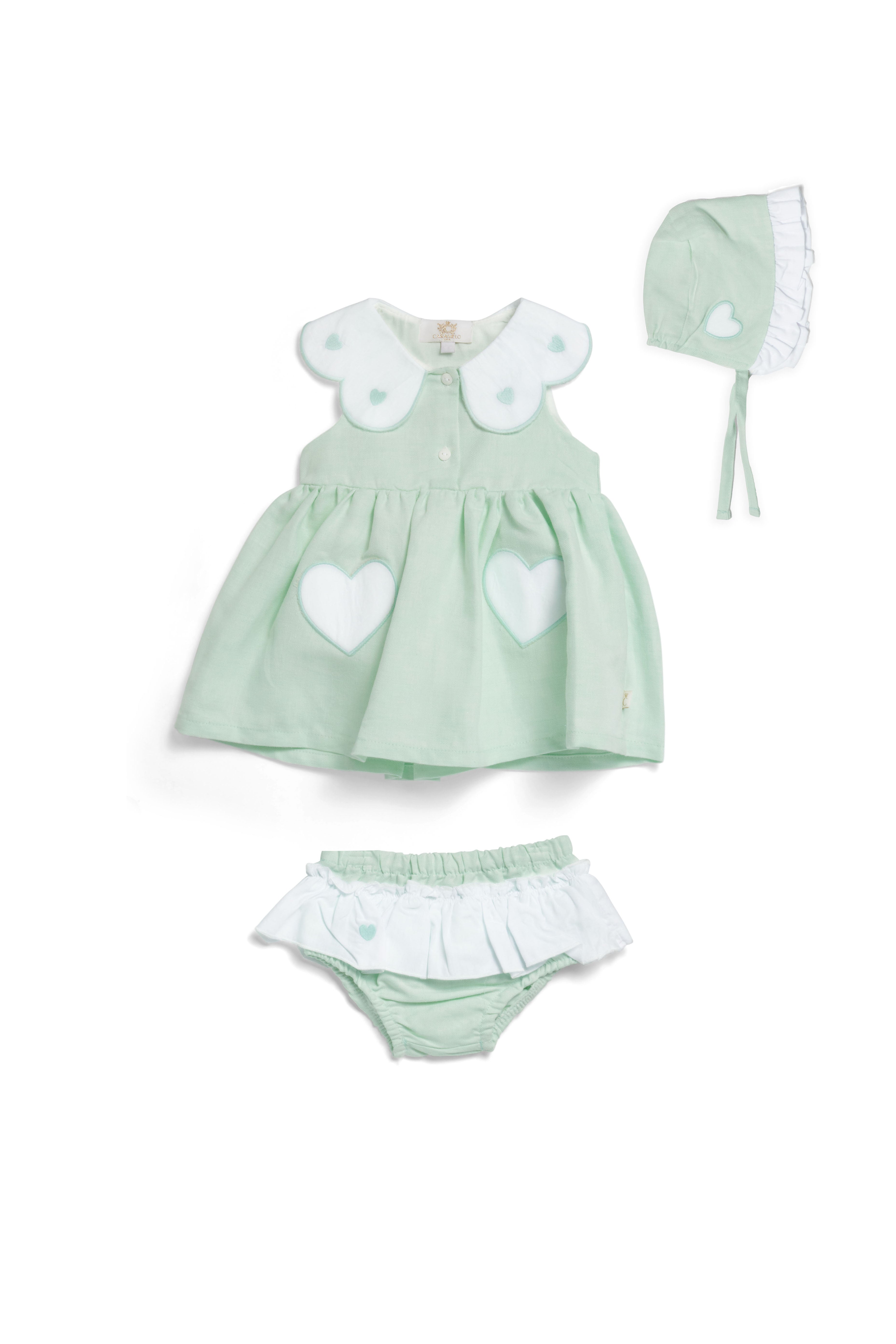 Mint Heart Trim Jampant Set with Bonnet