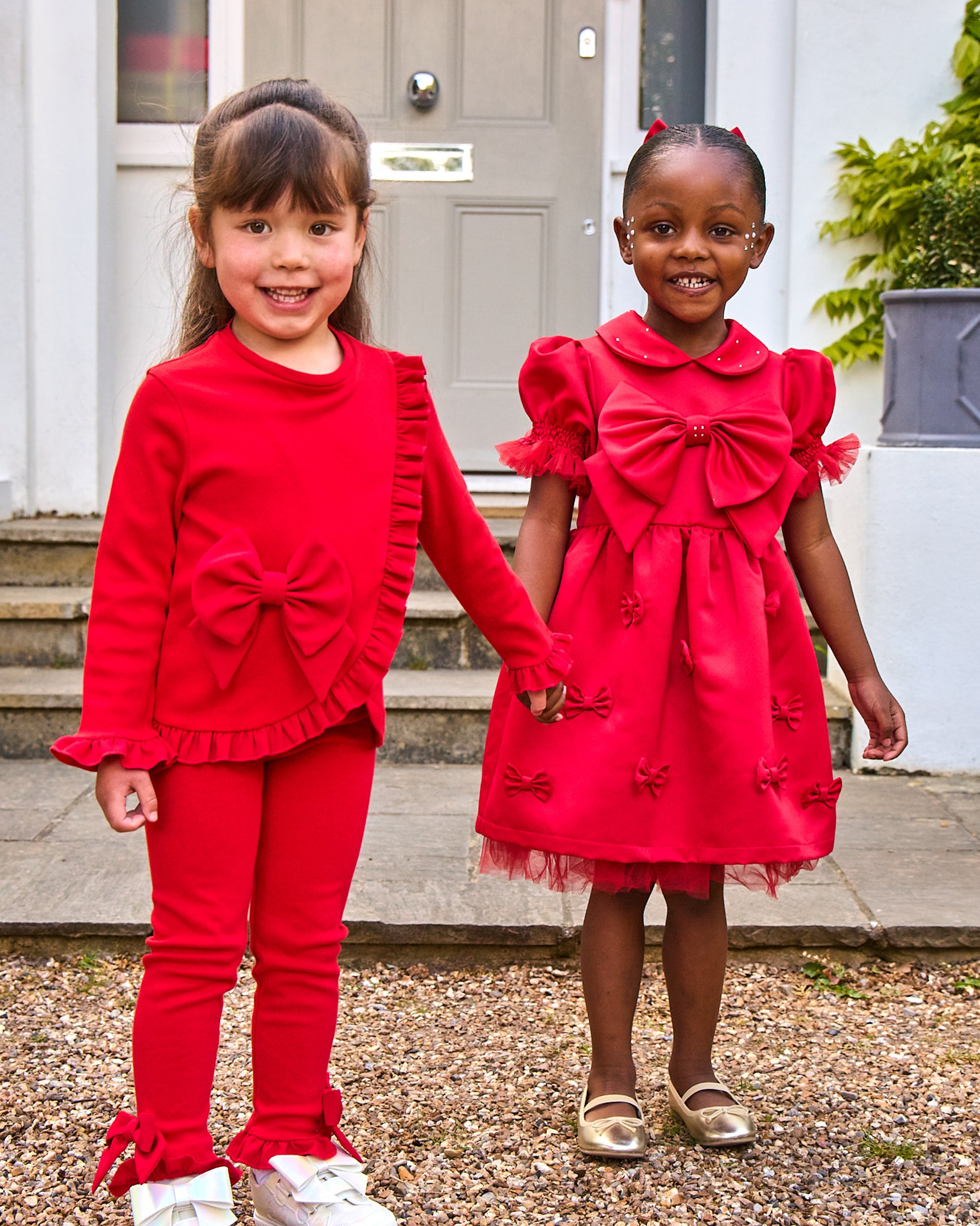 Red Puff Sleeve Bow Party Dress