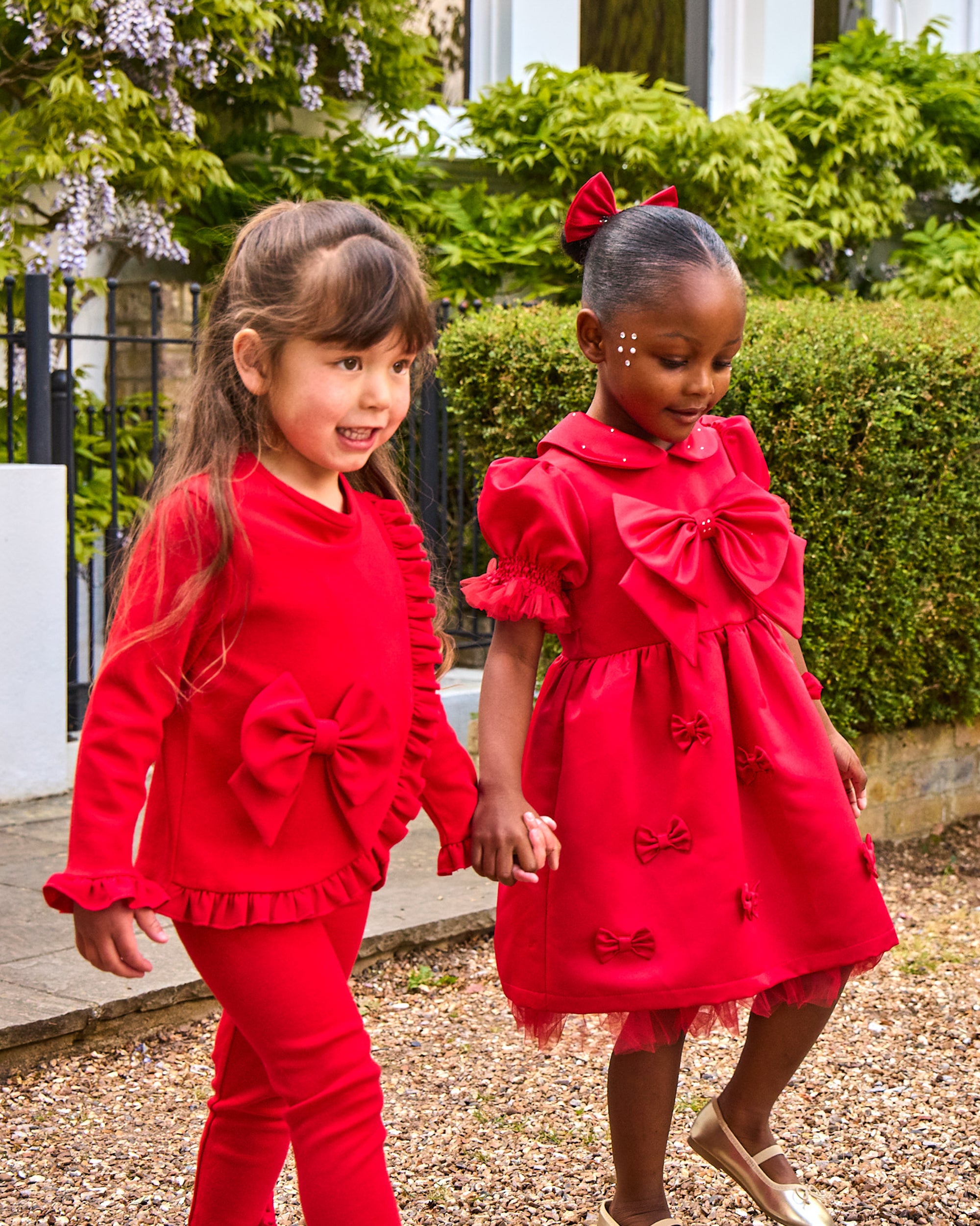 Red Puff Sleeve Bow Party Dress