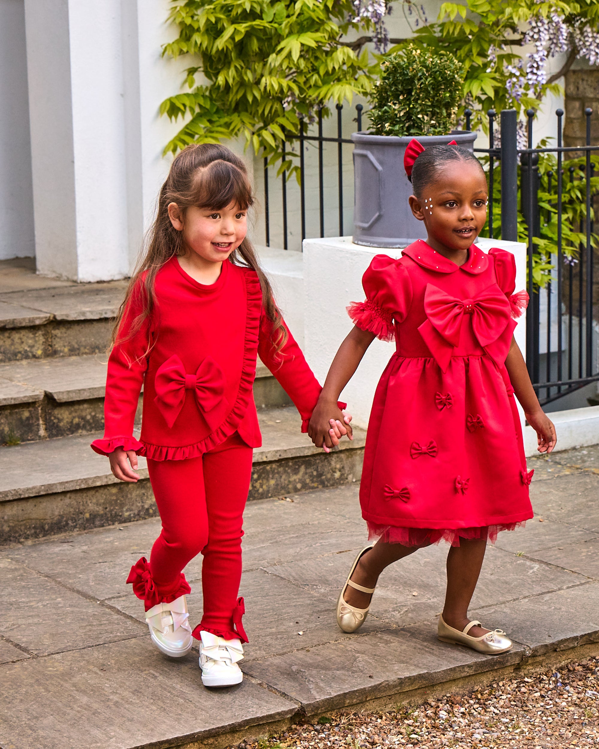 Red Puff Sleeve Bow Party Dress