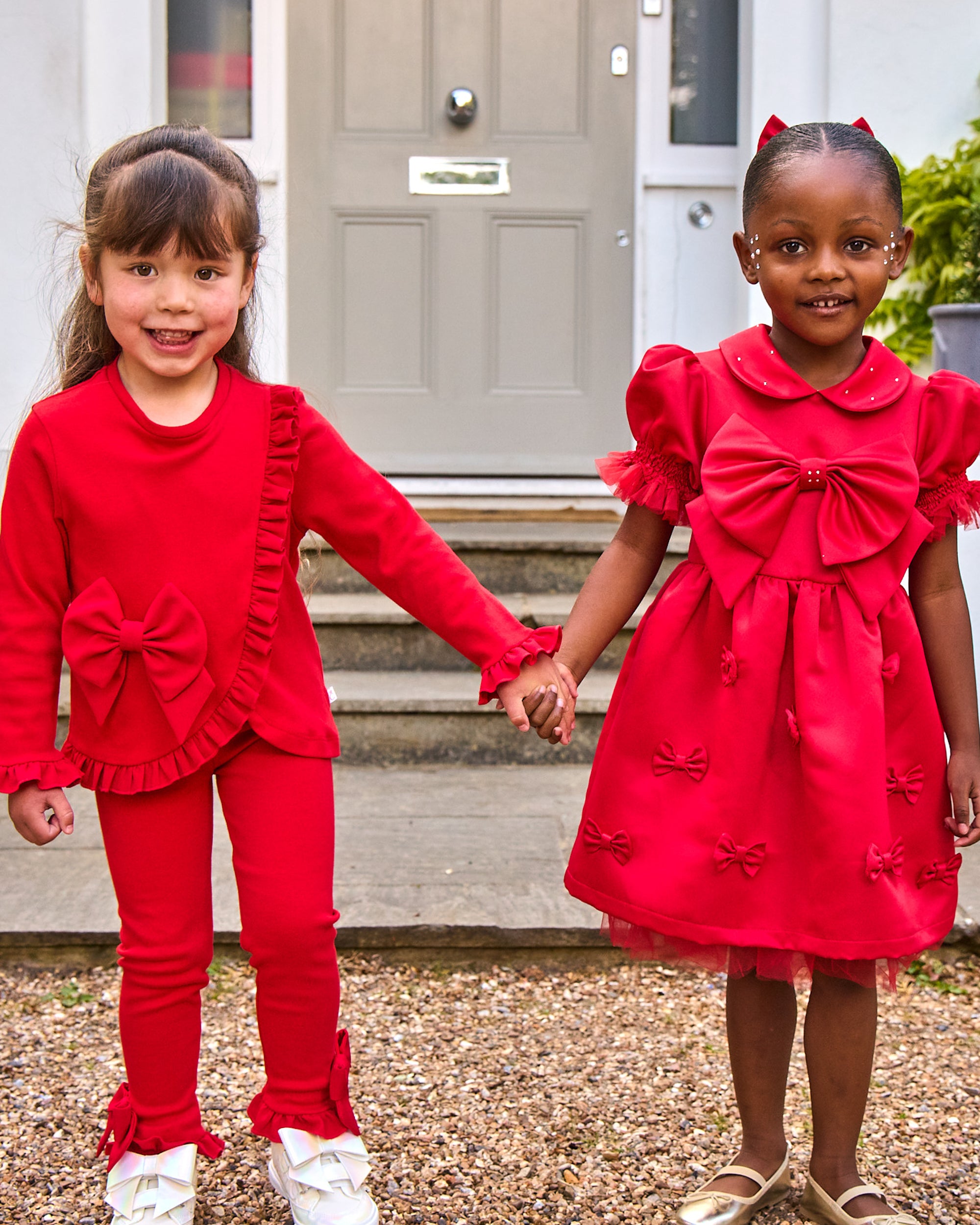 Red Puff Sleeve Bow Party Dress