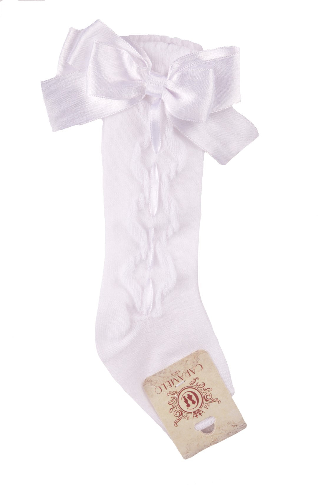 White Kneelength ribbon bow socks