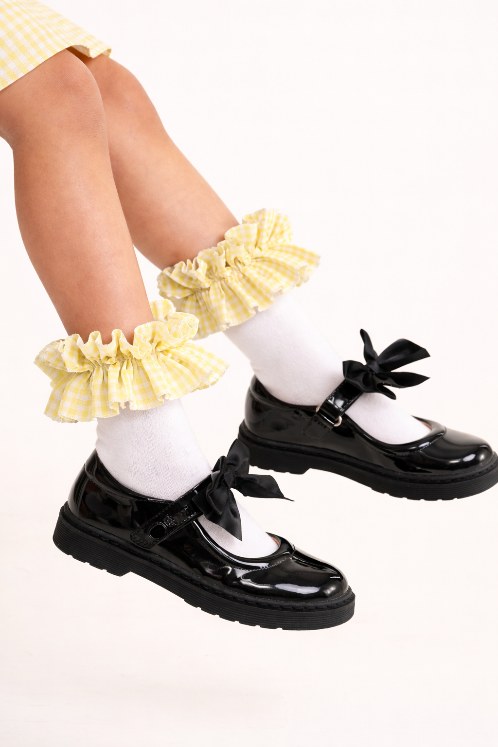 Yellow Gingham Ruffle Ankle Socks