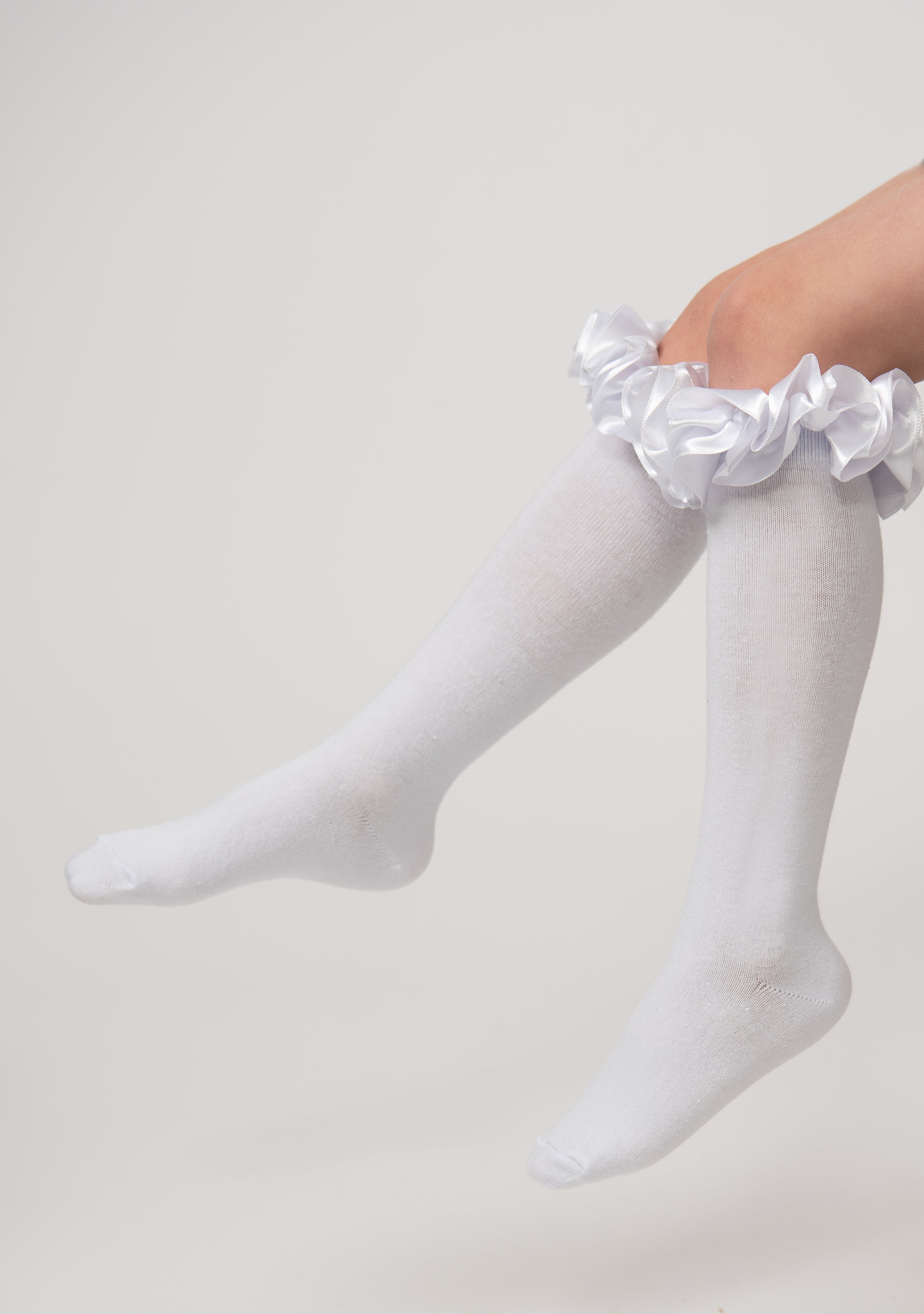 White Satin Ribbon Knee High Socks