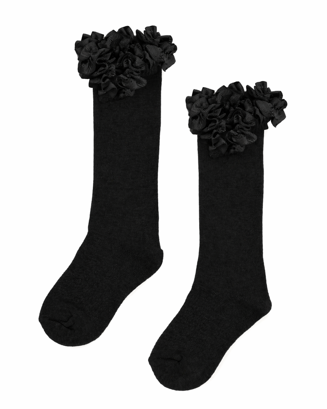 Black Ribbon Frill Knee High Girls Socks