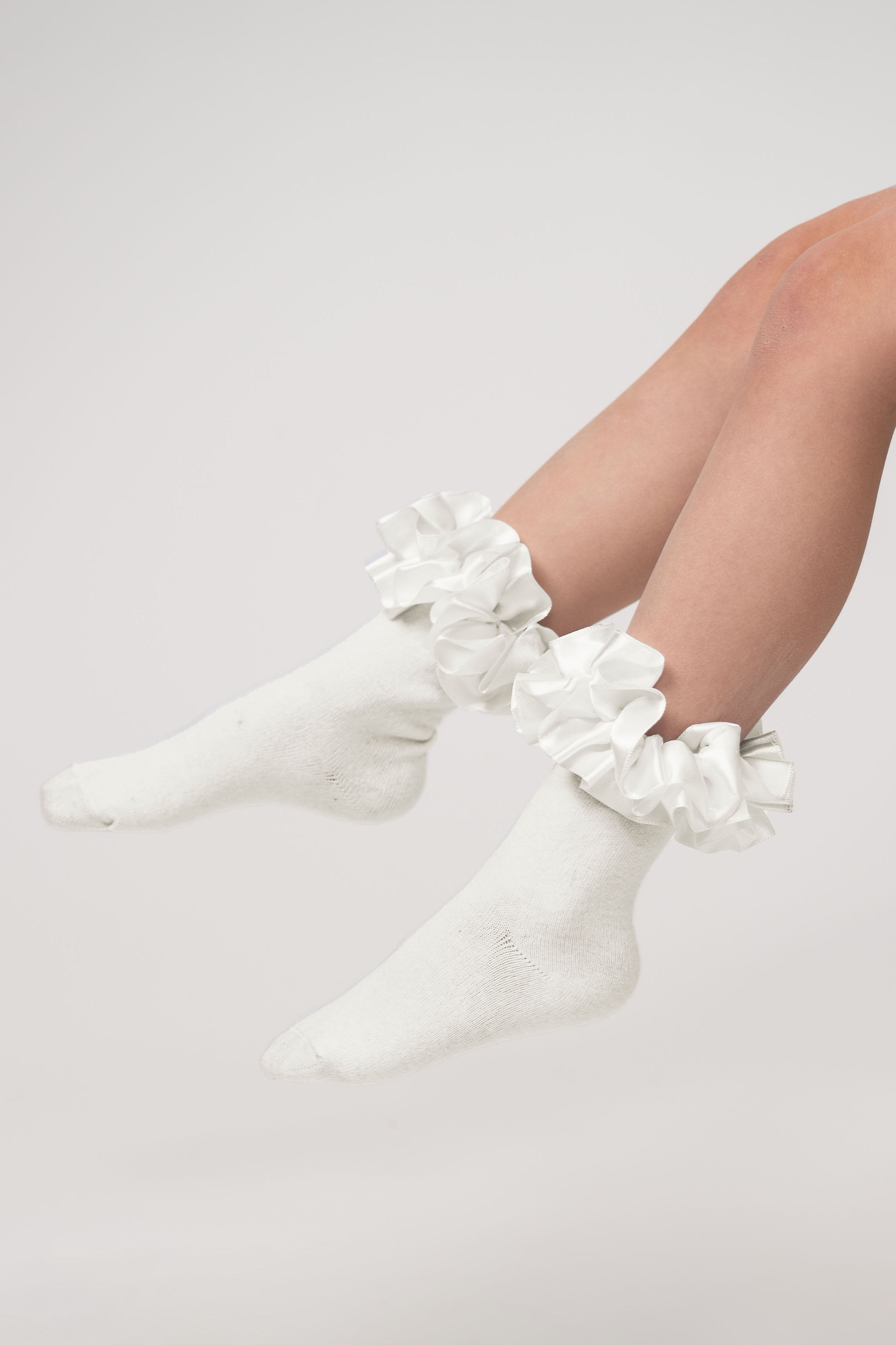 Ivory Satin Ruffle Ankle Socks