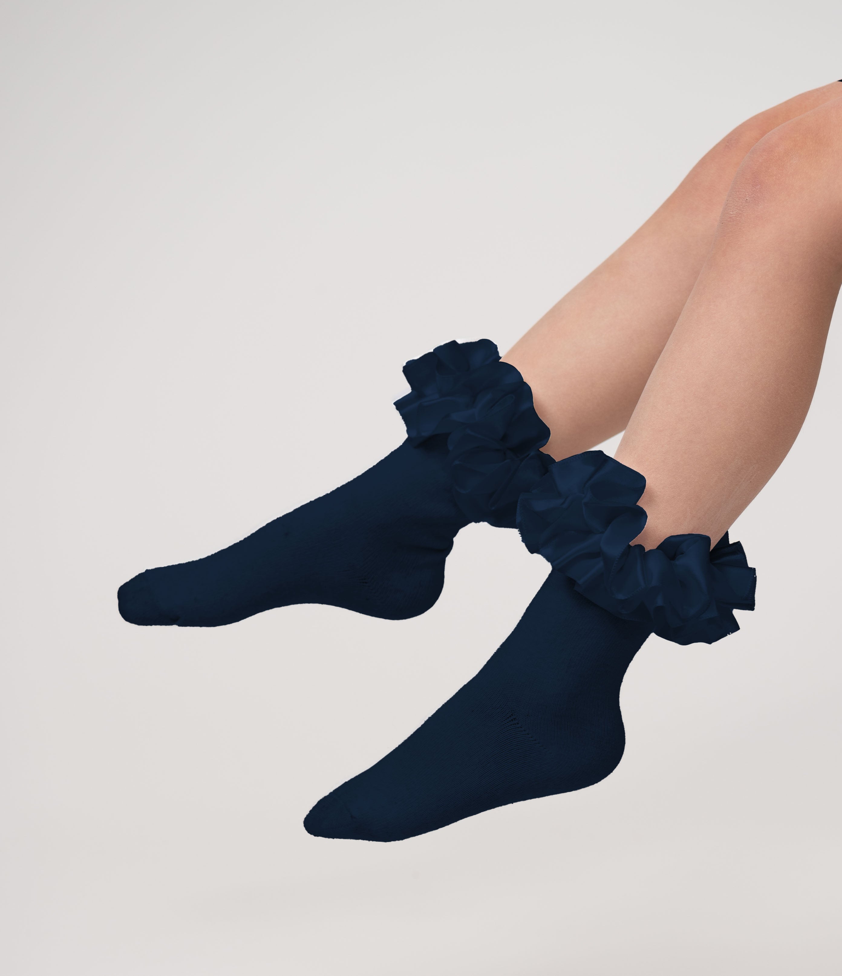 Navy Satin Ruffle Ankle Socks