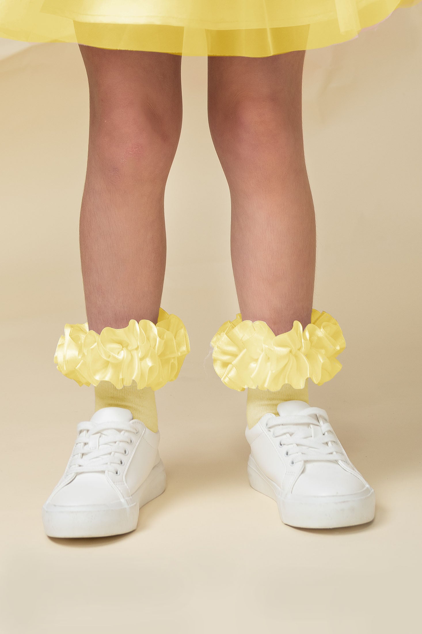 Lemon Satin Ruffle Ankle Socks