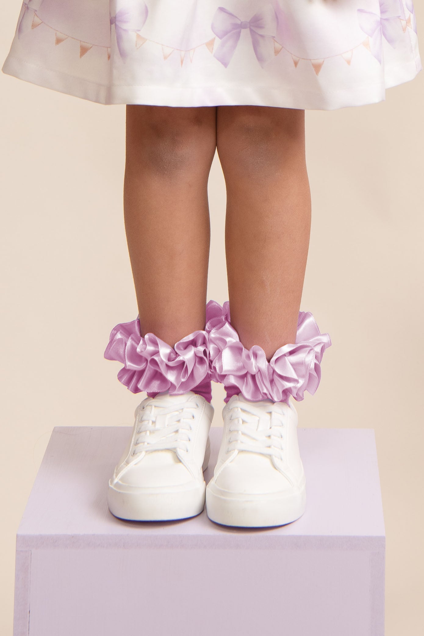 Lilac Satin Ruffle Ankle Socks