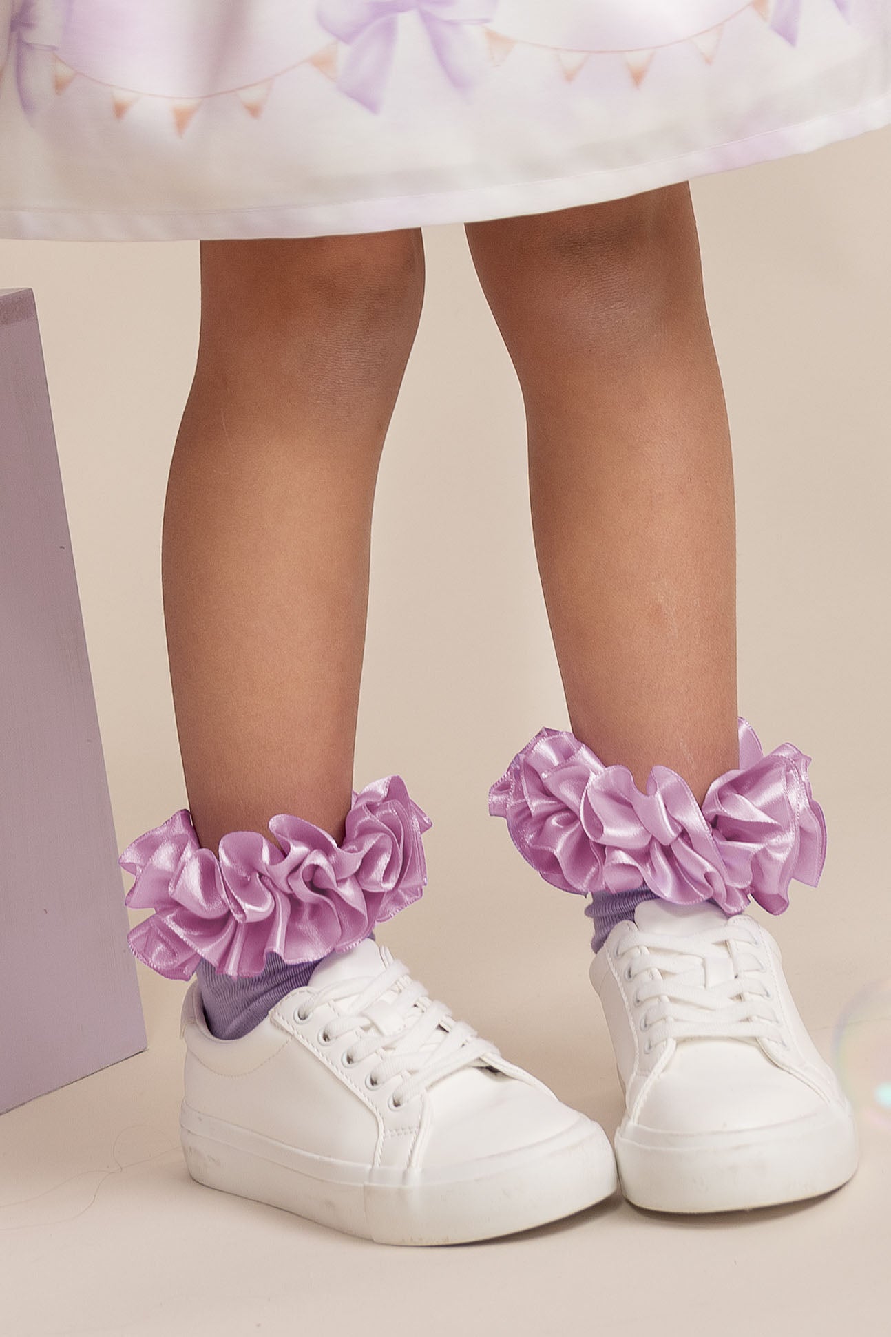 Lilac Satin Ruffle Ankle Socks