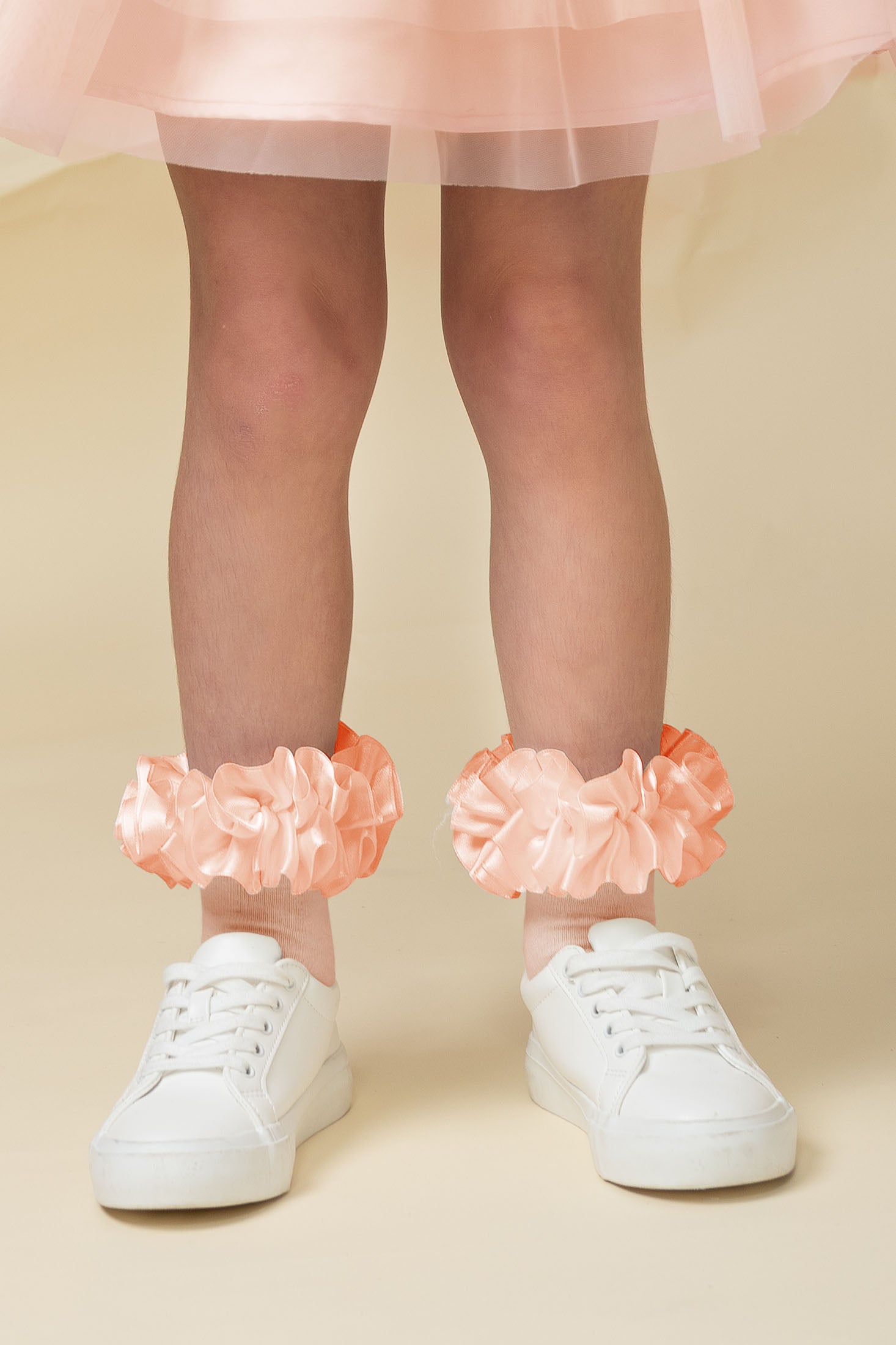 Peach Satin Ruffle Ankle Socks