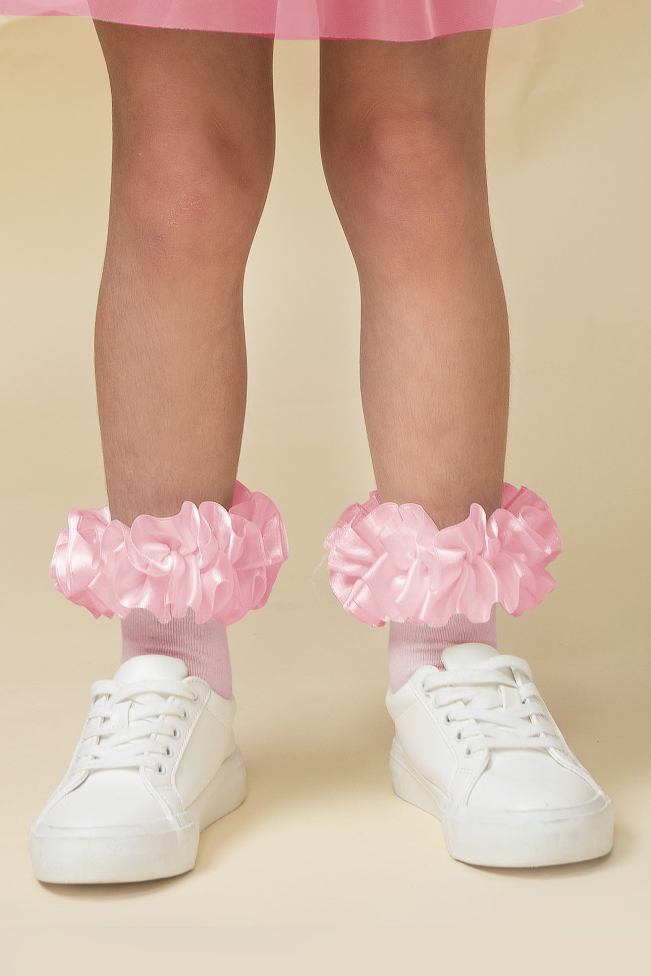 Pink Satin Ruffle Ankle Socks
