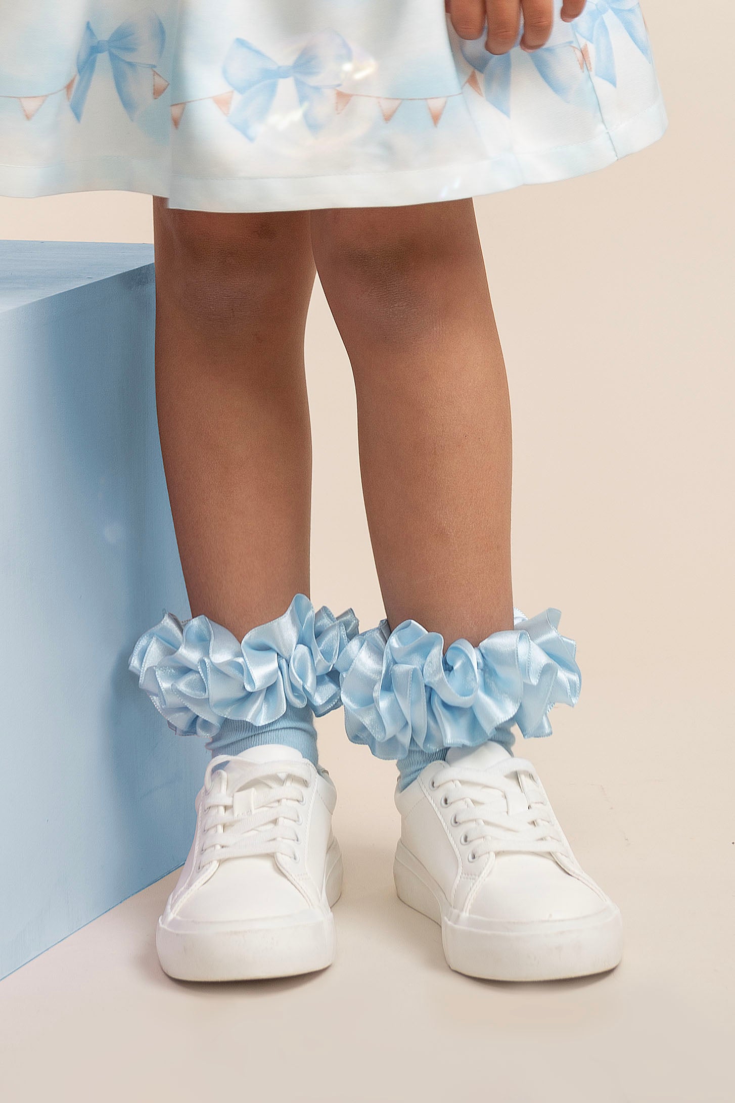 Sky Satin Ruffle Ankle Socks