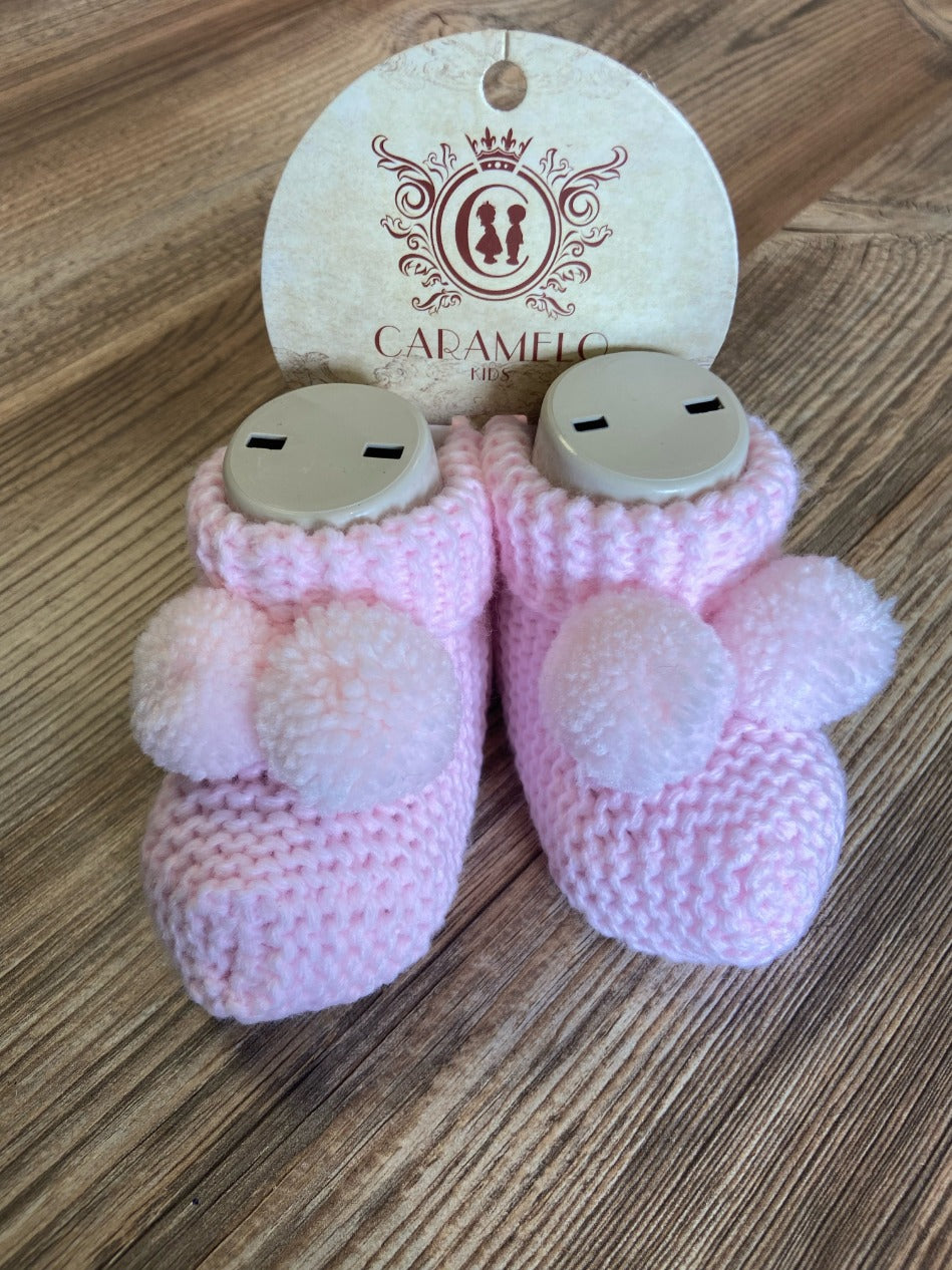 Pink Pompom knit booties
