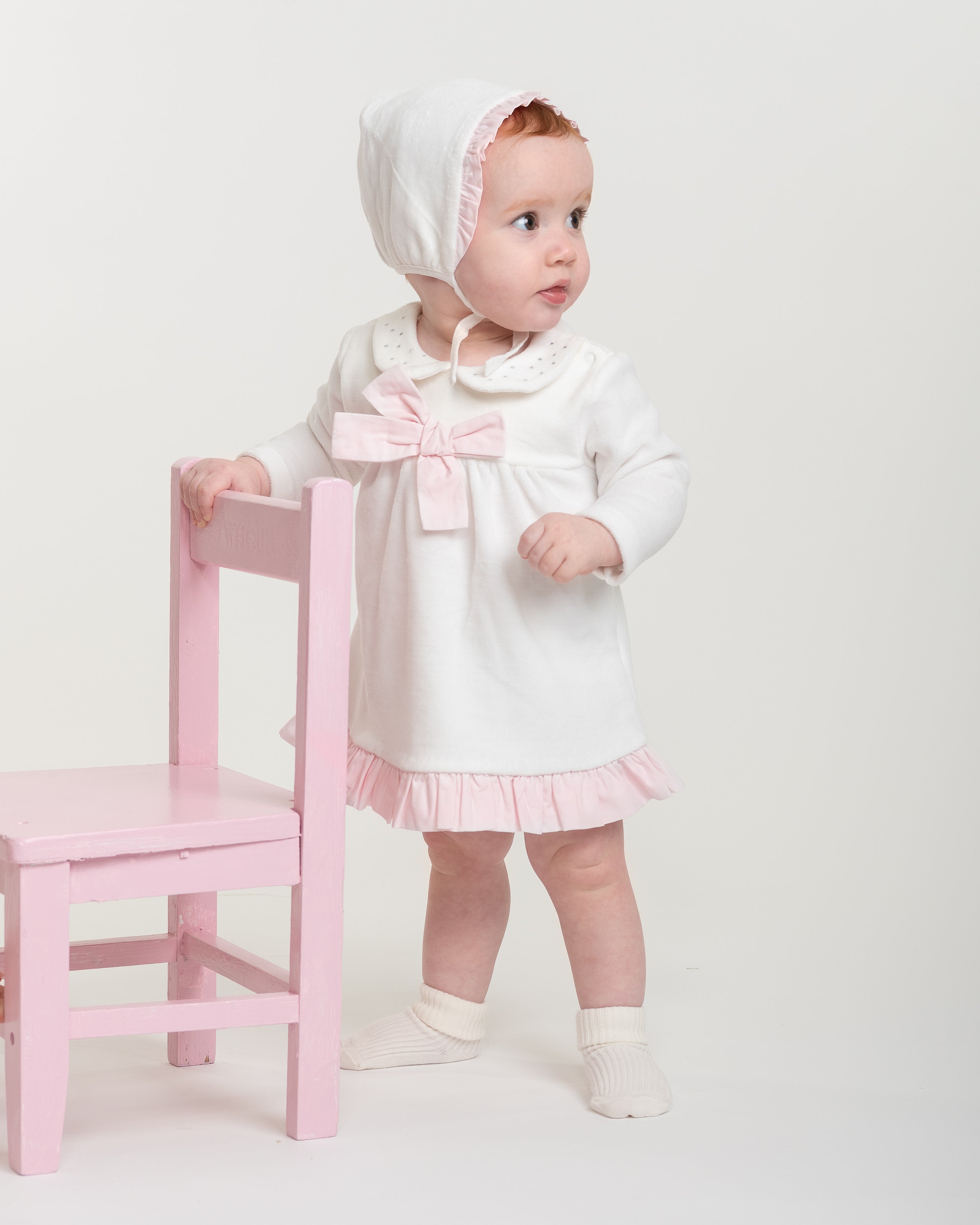 Velour dress and bonnet