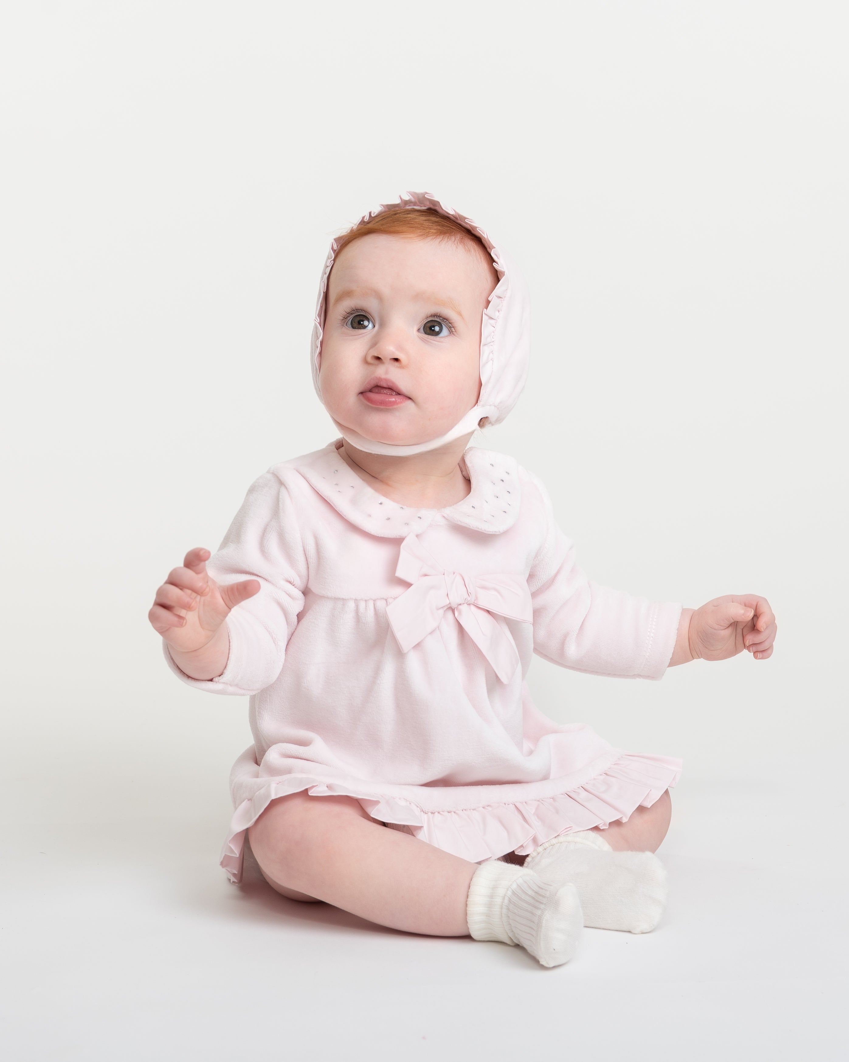 Velour dress and bonnet