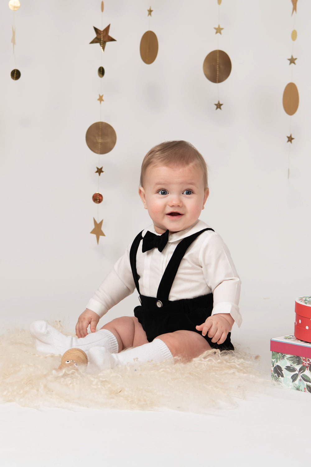 Black Velvet Suspender Shorts Outfit with Bow Tie