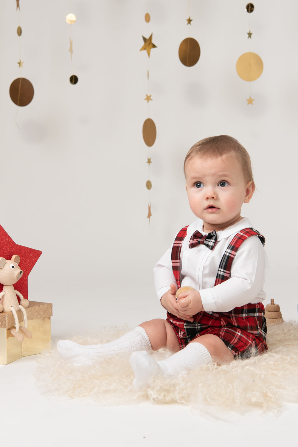 Tartan Plaid Suspender Shorts Outfit with Bow Tie