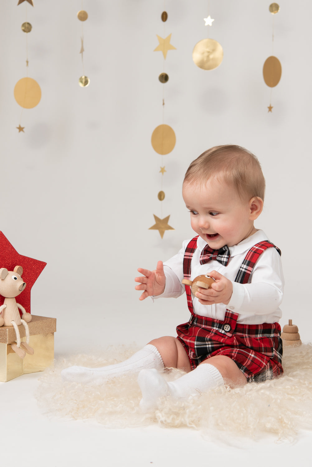 Tartan Plaid Suspender Shorts Outfit with Bow Tie