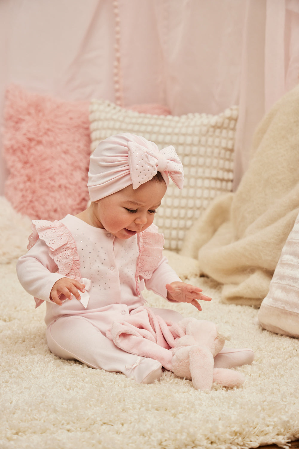 Pink Baby Sleepsuit with Ruffle Trim