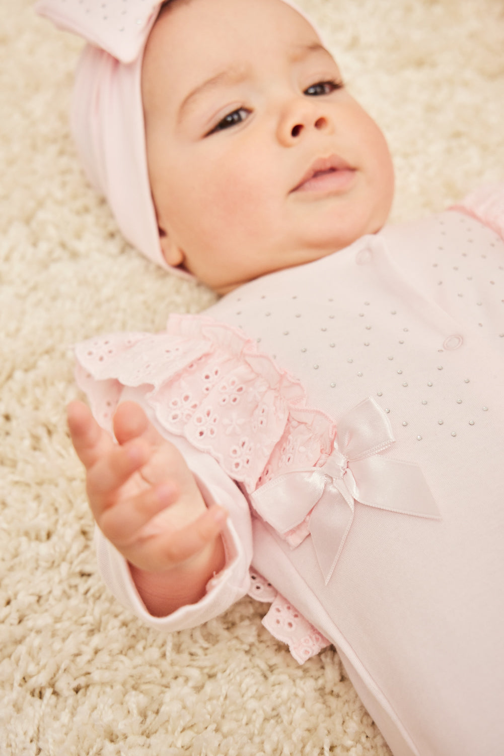 Pink Baby Sleepsuit with Ruffle Trim