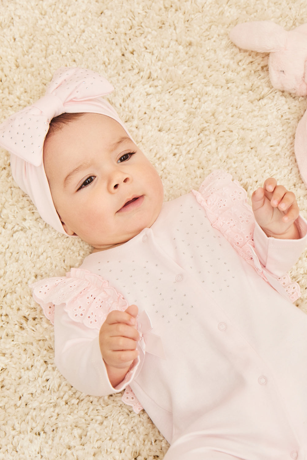 Pink Baby Sleepsuit with Ruffle Trim