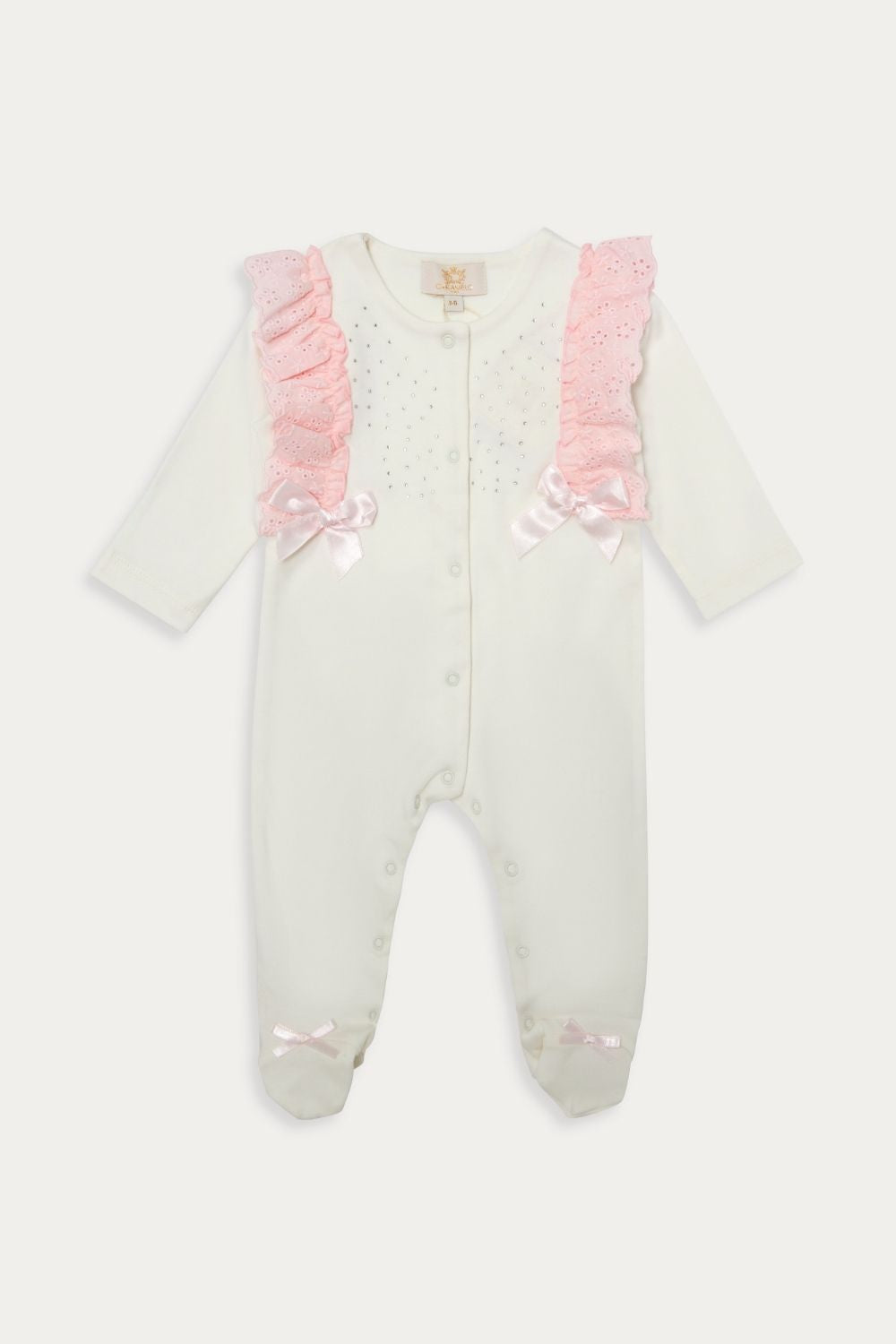Ivory Baby Sleepsuit with Ruffle Trim