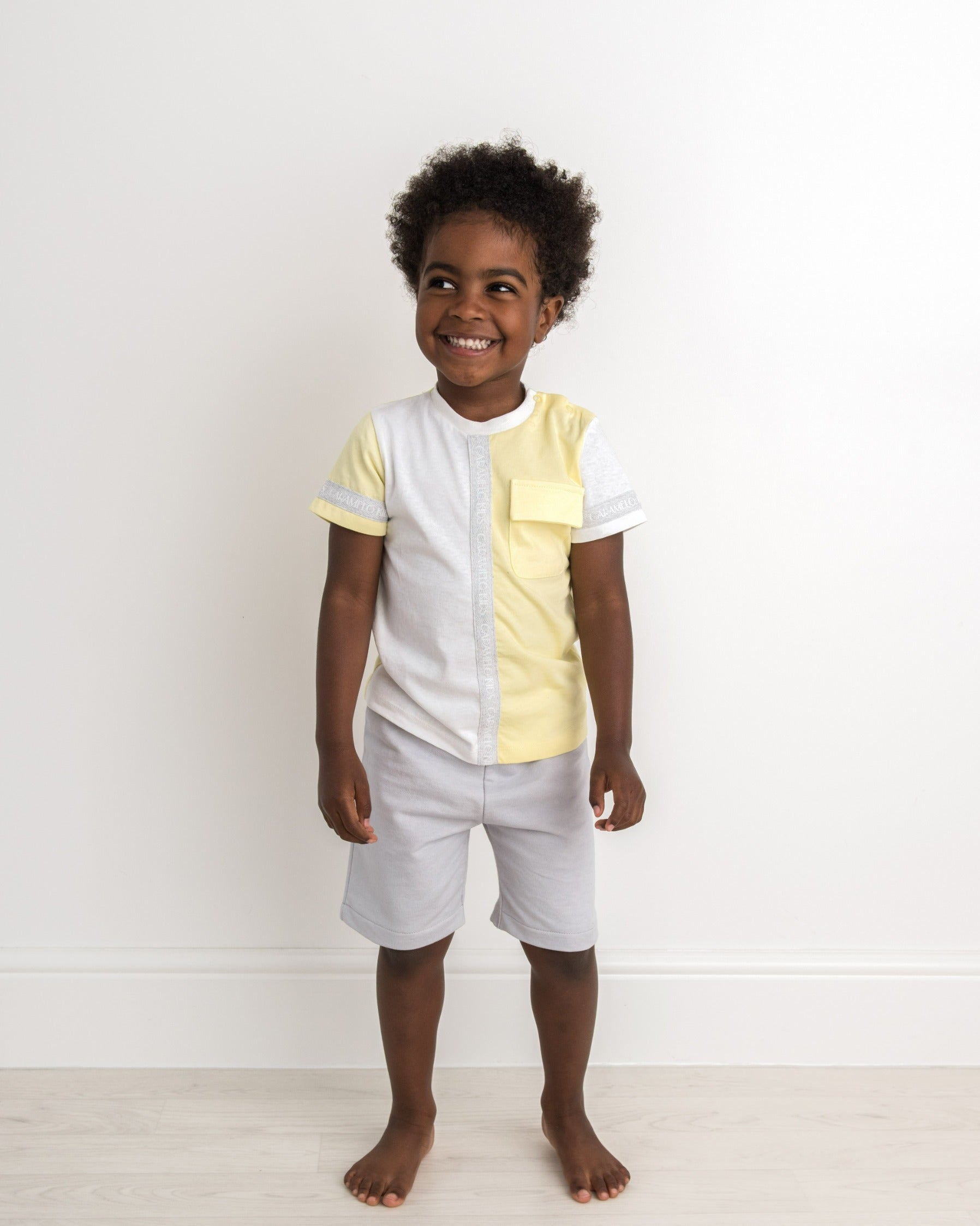 Lemon Combination Pinstripe Short Set