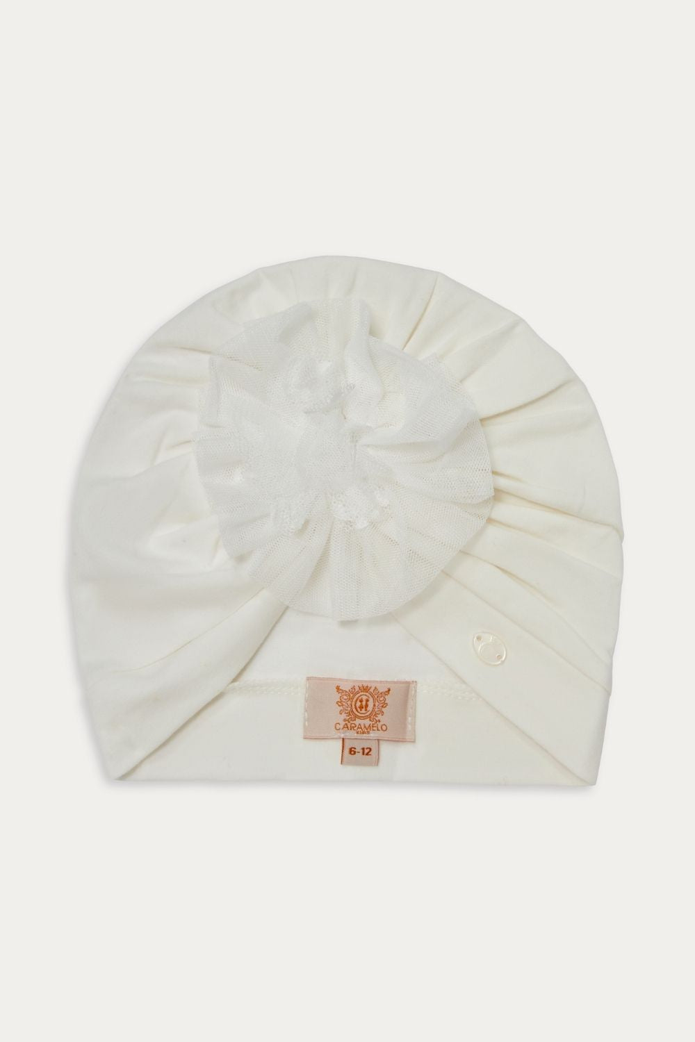 Ivory Cotton Turban with Tulle Accent