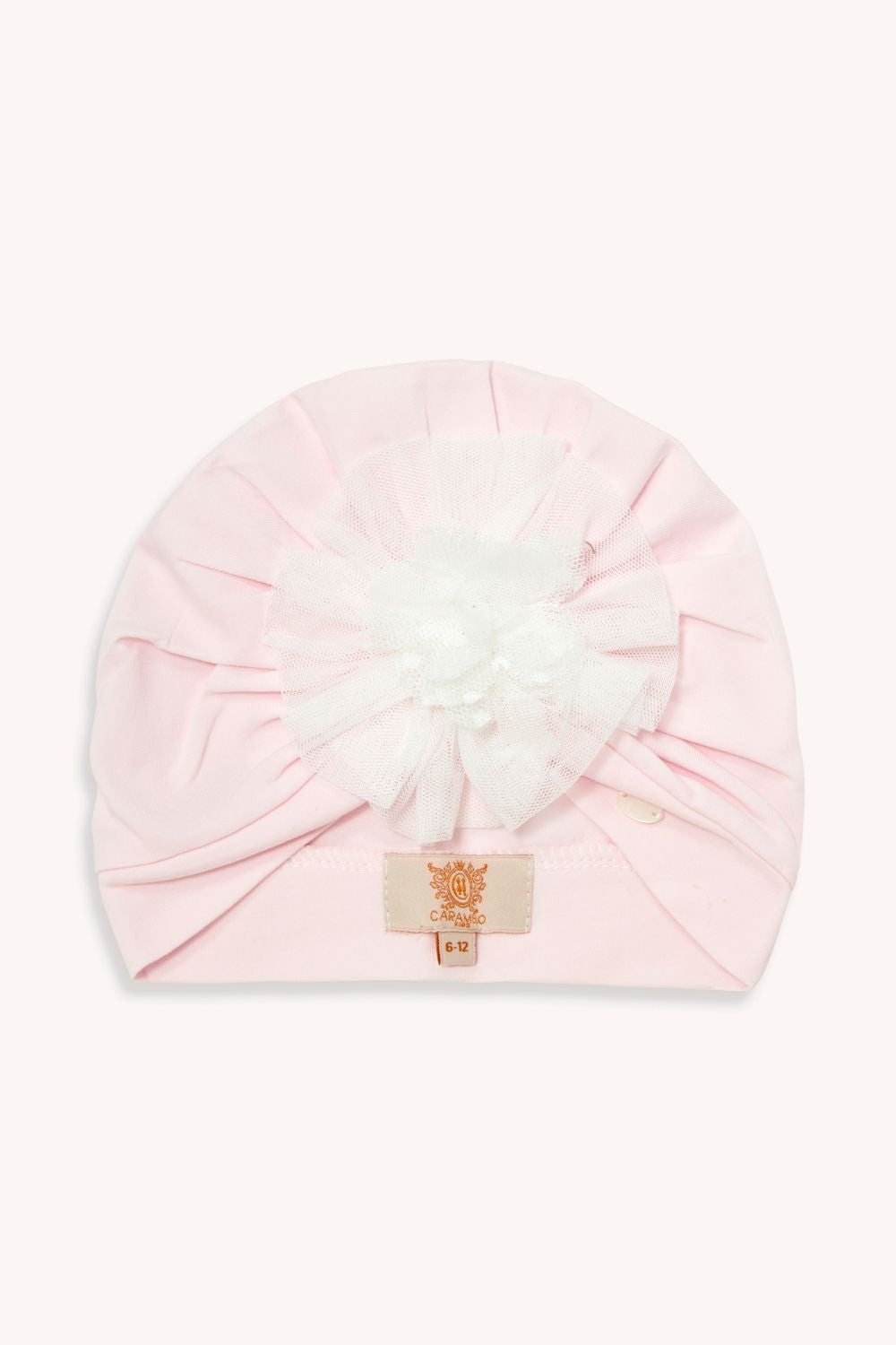 Pink Cotton Baby Turban with Tulle Accent