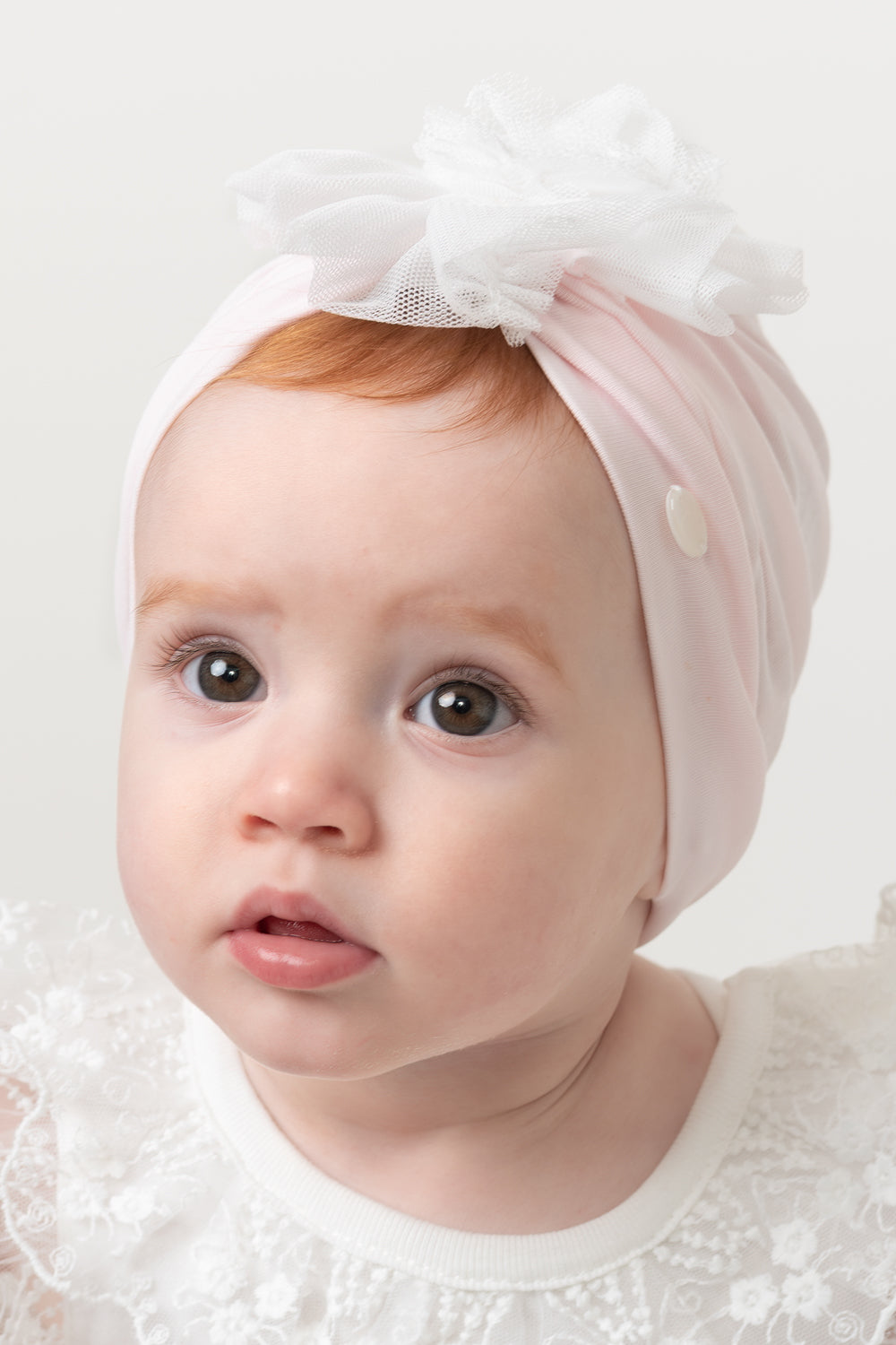 Pink Cotton Baby Turban with Tulle Accent