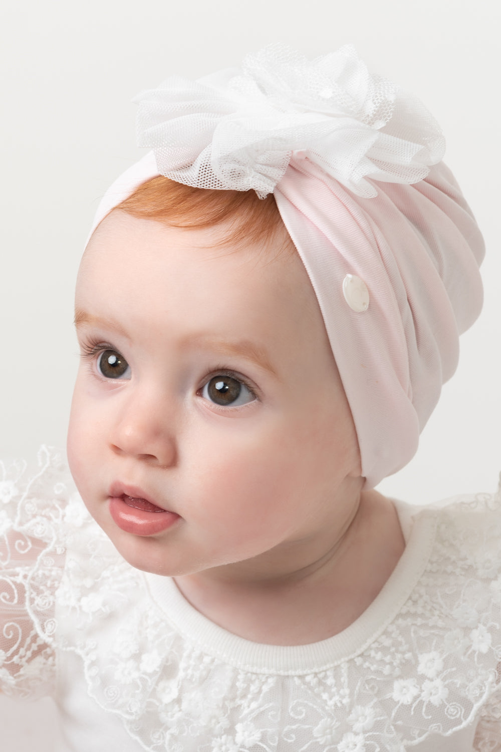 Pink Cotton Baby Turban with Tulle Accent