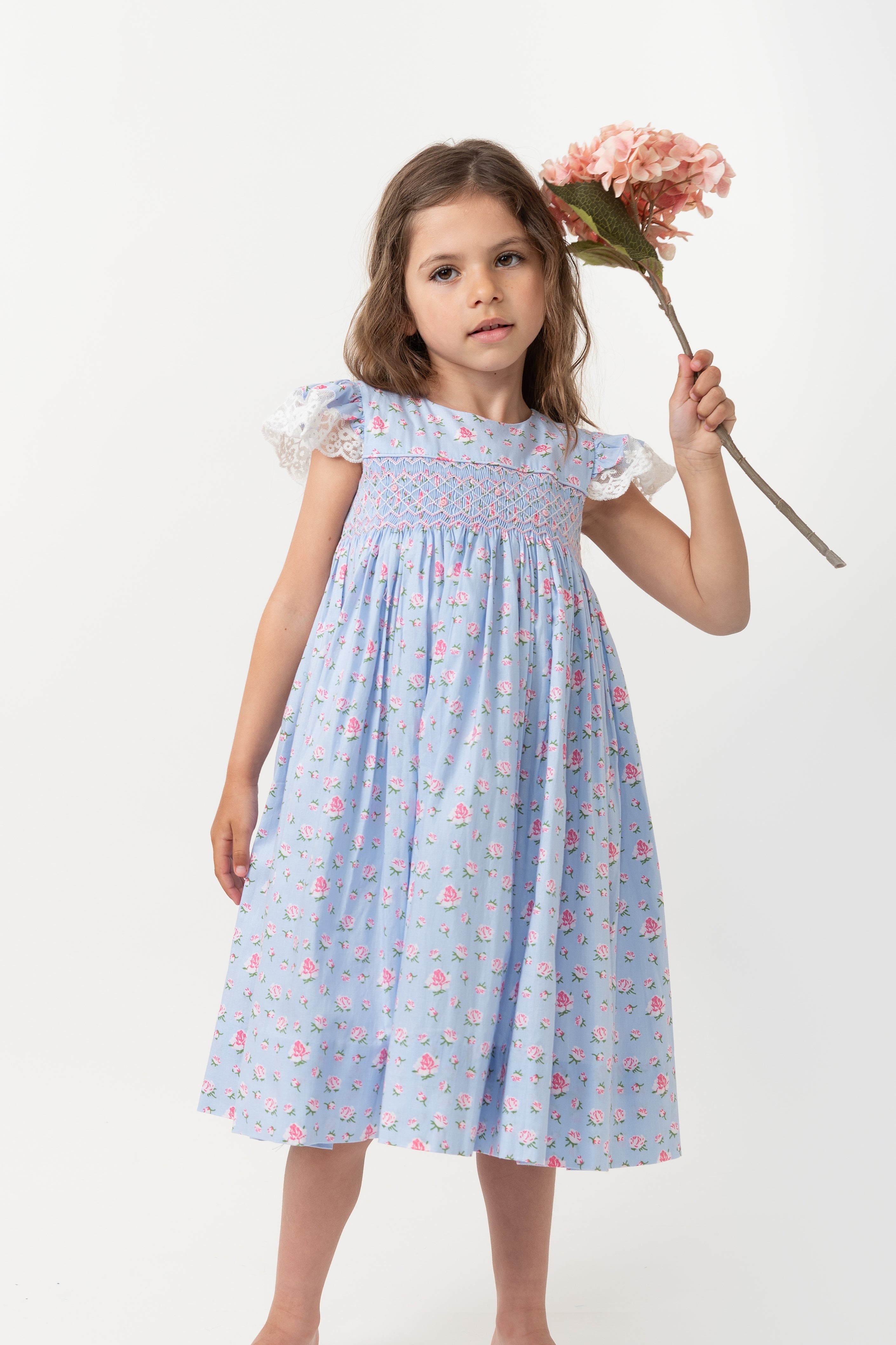 Indigo Floral Hand-Smocked Nightgown Set