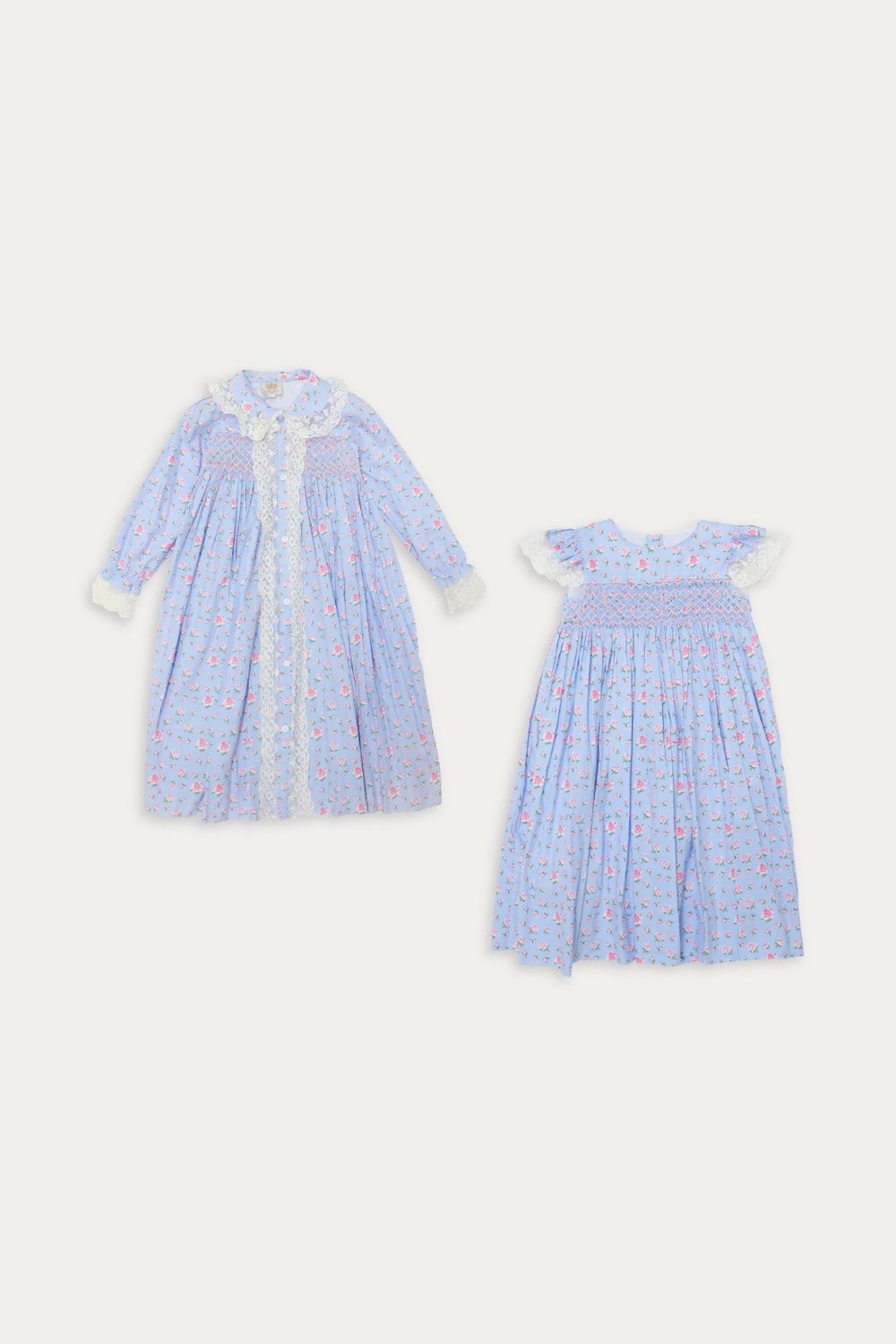 Indigo Floral Hand-Smocked Nightgown Set