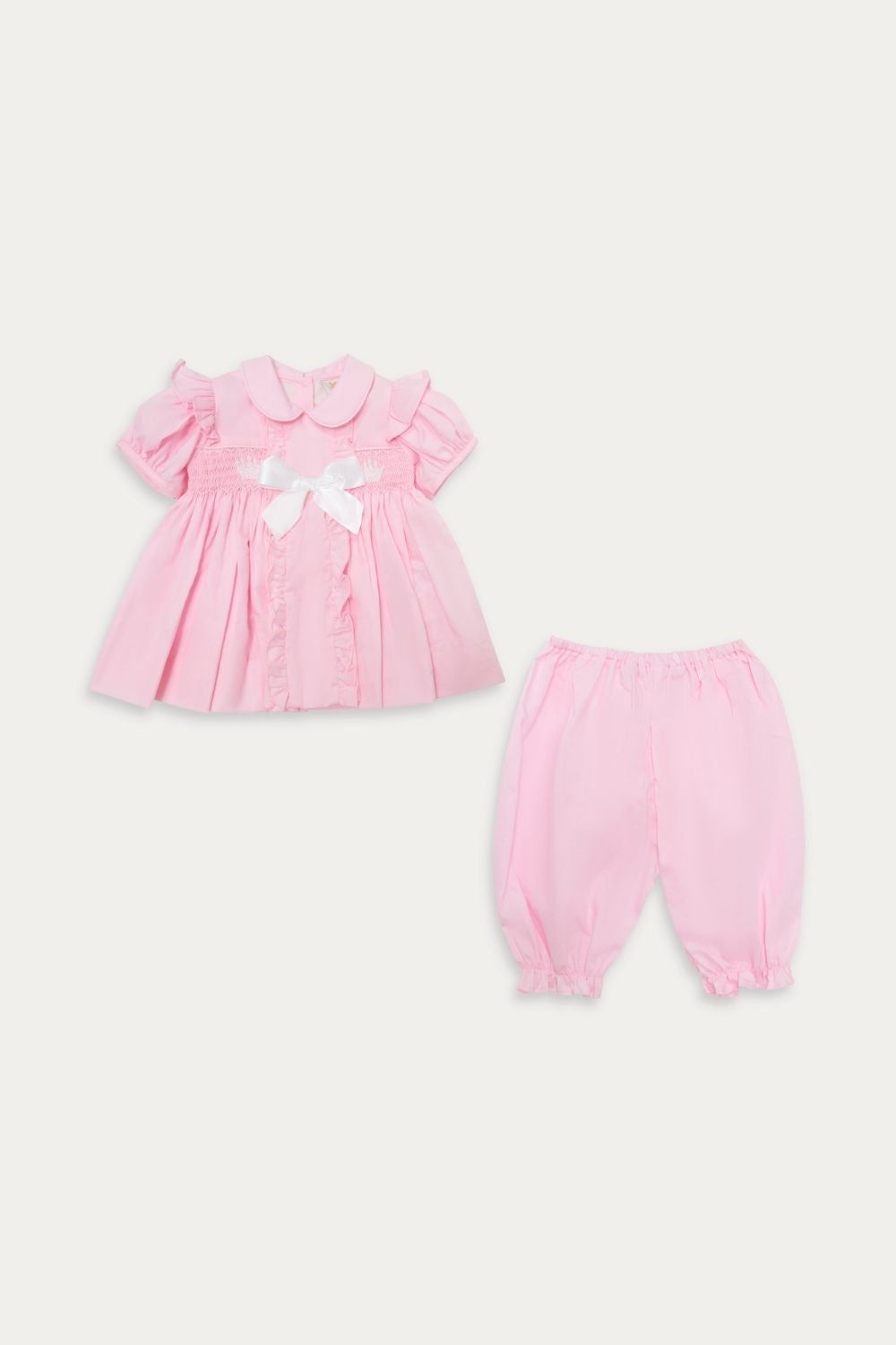 Pink Frilled Bow Dress and Bloomer Set