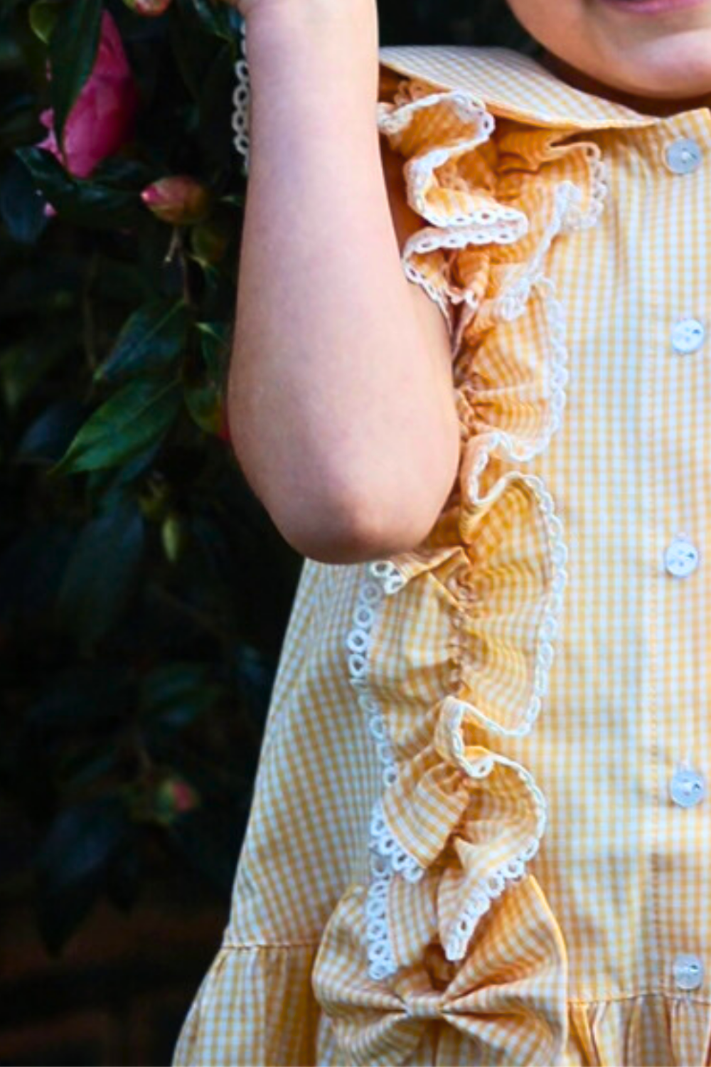 Yellow Gingham Ruffle Summer School Dress with Bows