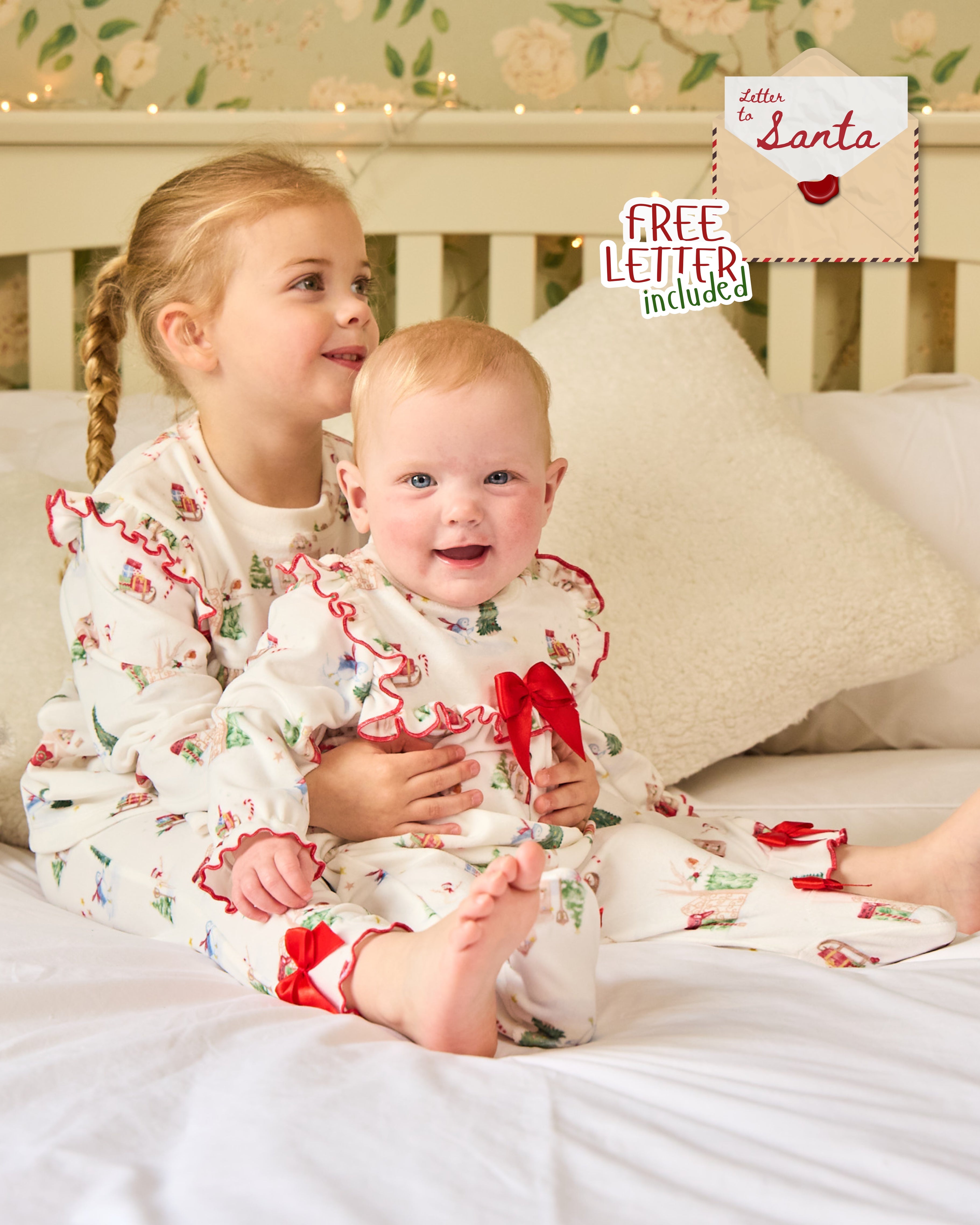 Baby Girls Christmas Print Bow Babygrow